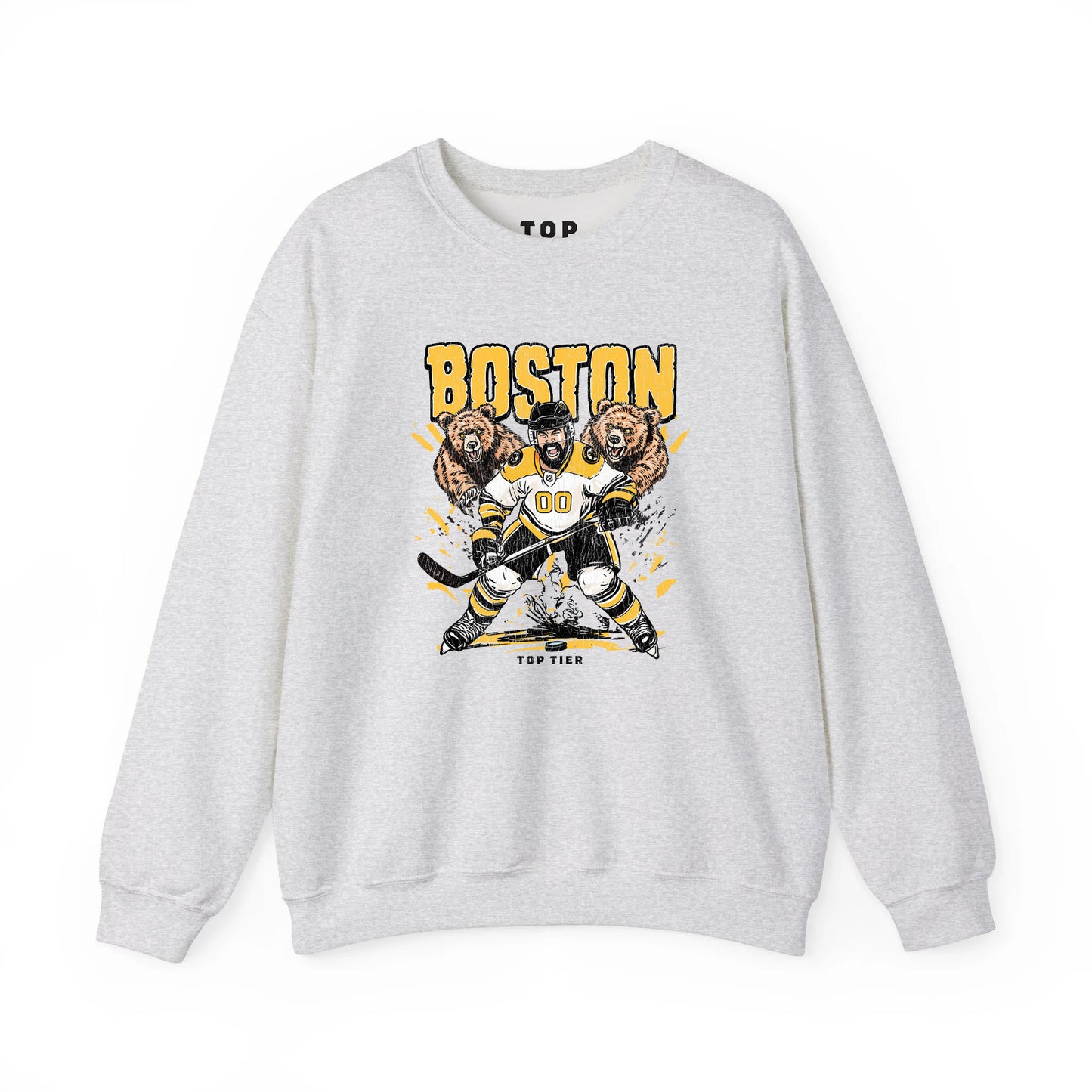 Boston Hockey Ash Crewneck TOP TIER. Premium Sports Apparel, T-shirts, Merch, Threads and Crewneck