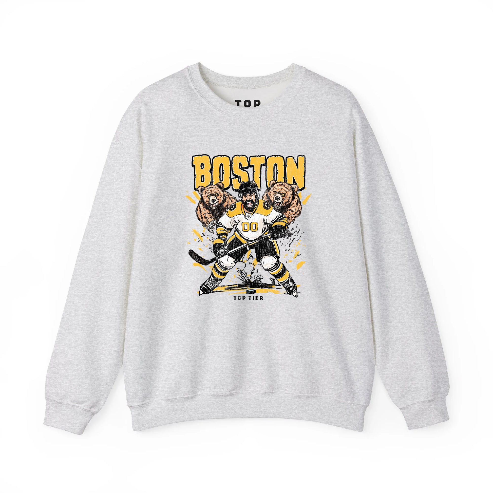 Boston Hockey Ash Crewneck TOP TIER. Premium Sports Apparel, T-shirts, Merch, Threads and Crewneck