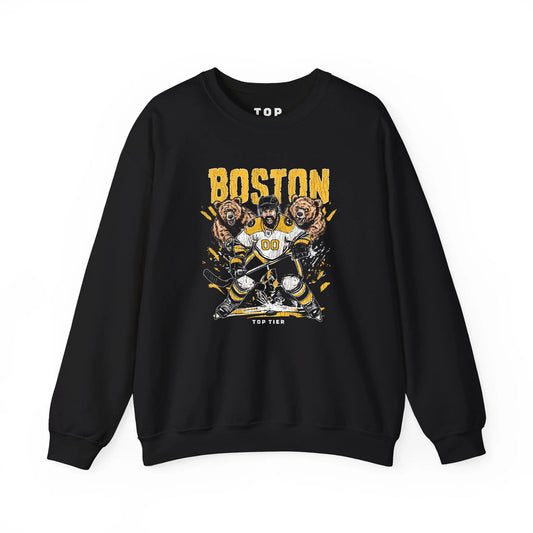 Boston Hockey Black Crewneck TOP TIER. Premium Sports Apparel, T-shirts, Merch, Threads and Crewneck