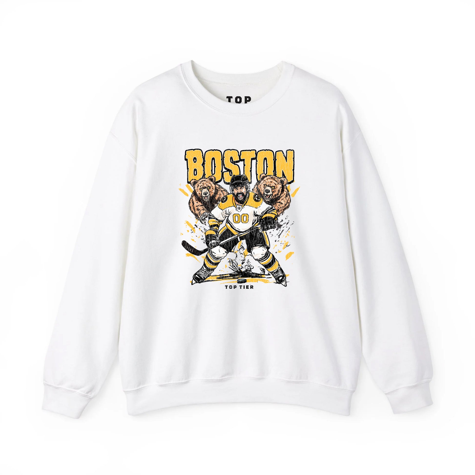 Boston Hockey White Crewneck TOP TIER. Premium Sports Apparel, T-shirts, Merch, Threads and Crewneck