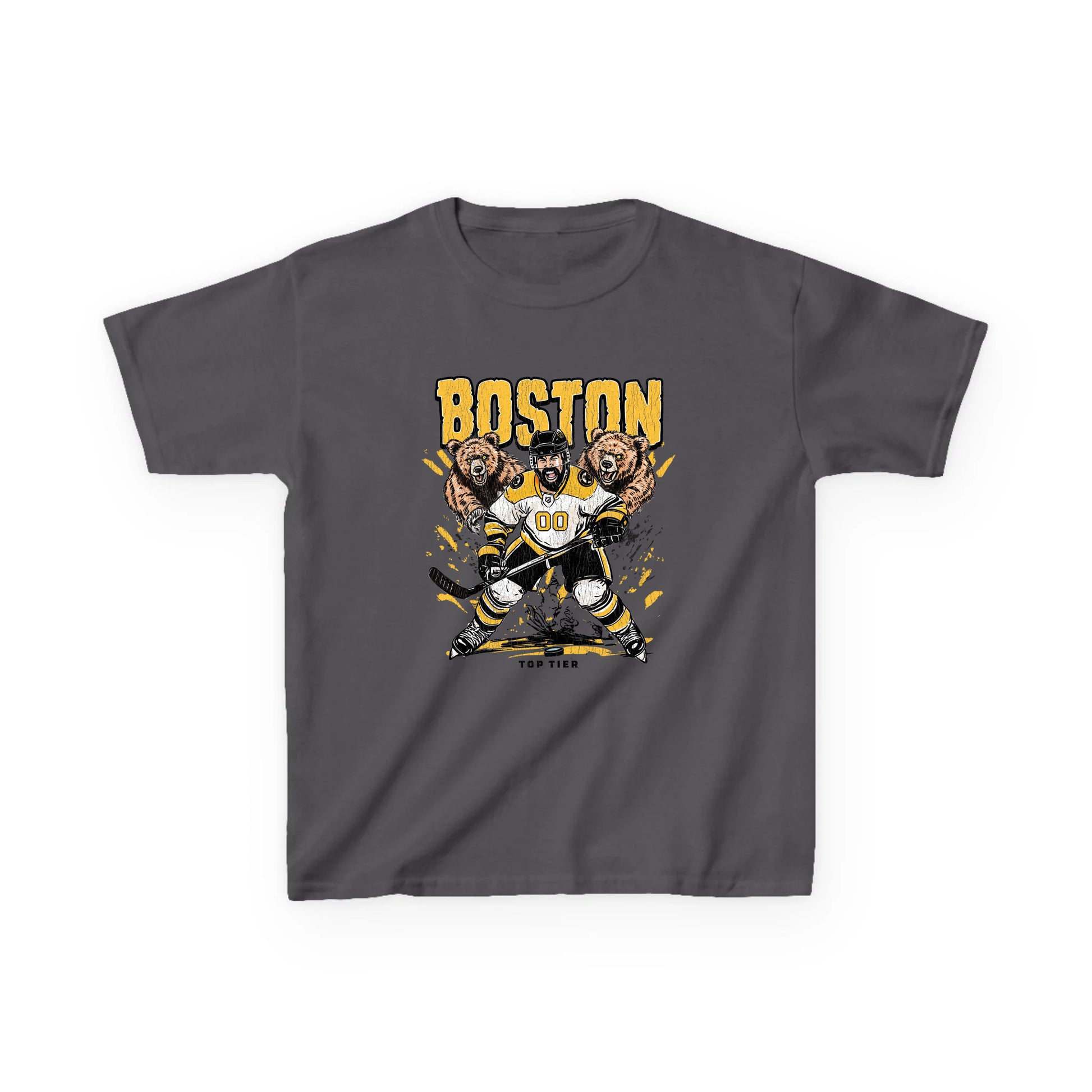 Boston Hockey Carcoal Kids Tshirt TOP TIER. Premium Sports Apparel, T-shirts, Merch, Threads and Street