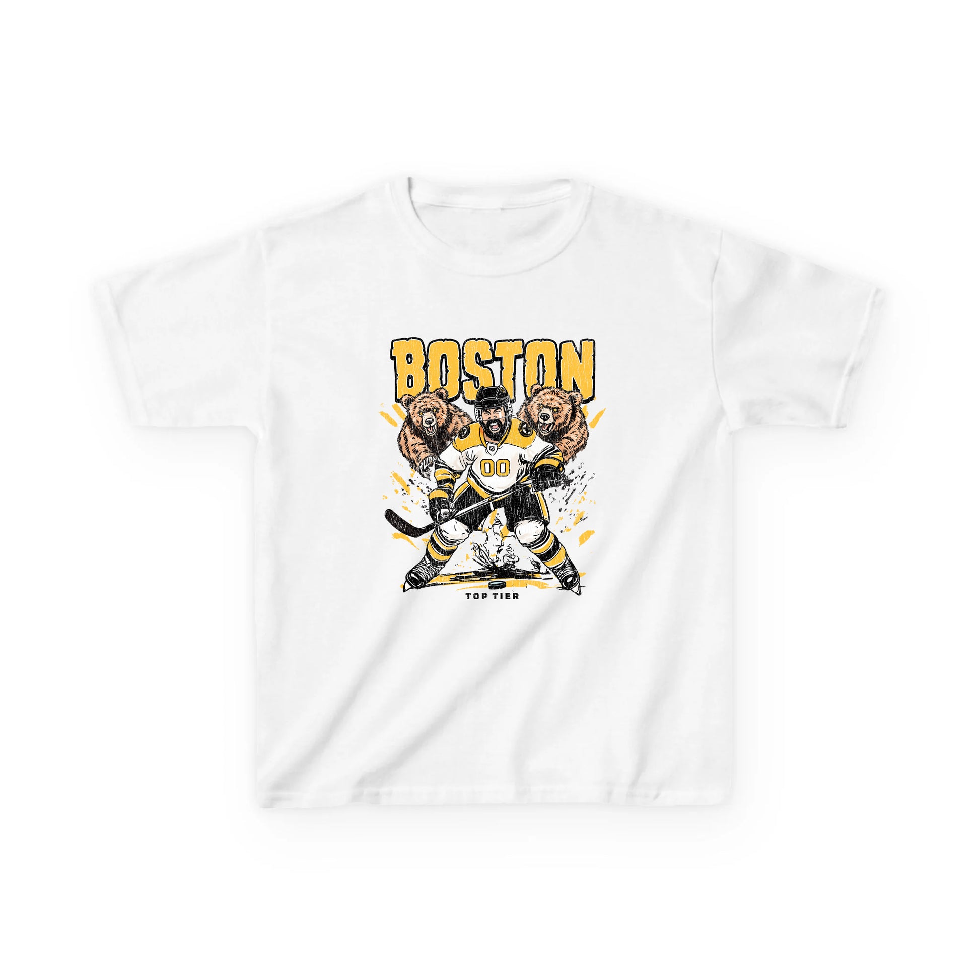 Boston Hockey White Kids Tshirt TOP TIER. Premium Sports Apparel, T-shirts, Merch, Threads and Street