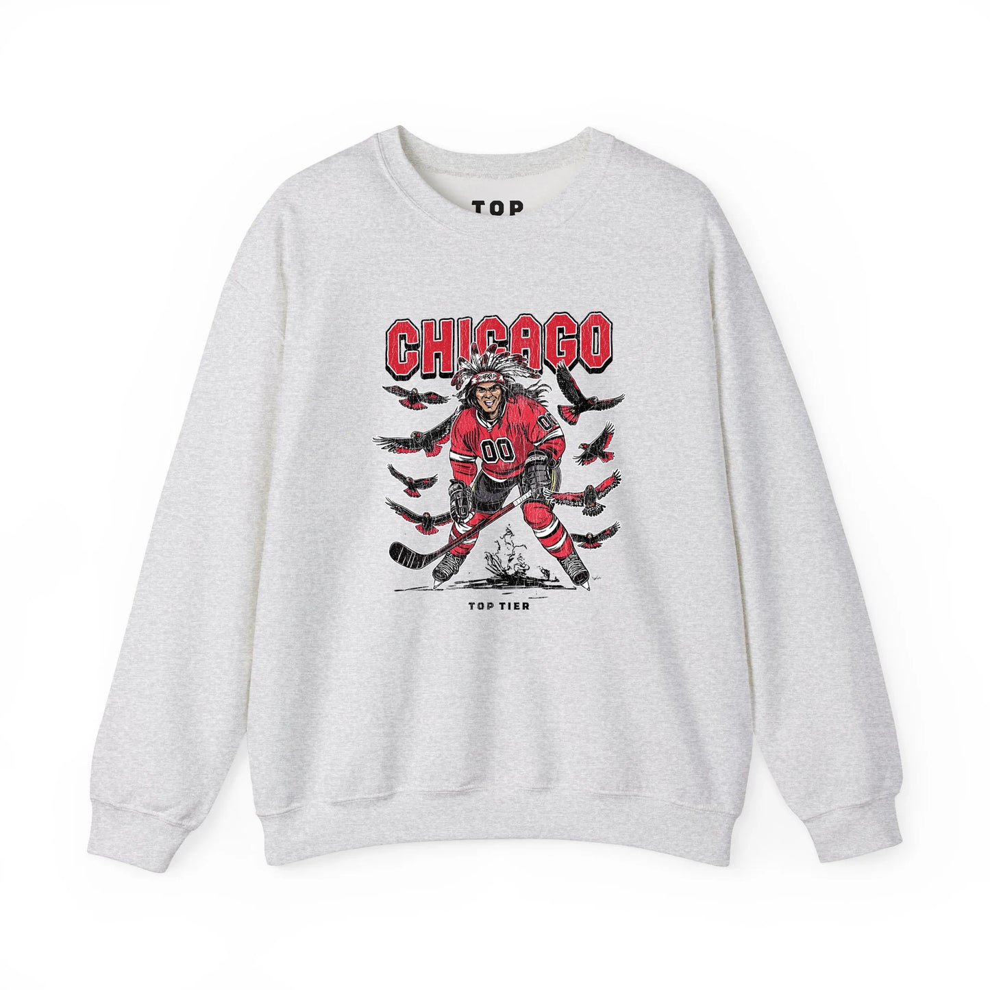 Chicago Hockey Ash Crewneck TOP TIER. Premium Sports Apparel, T-shirts, Merch, Threads and Crewneck