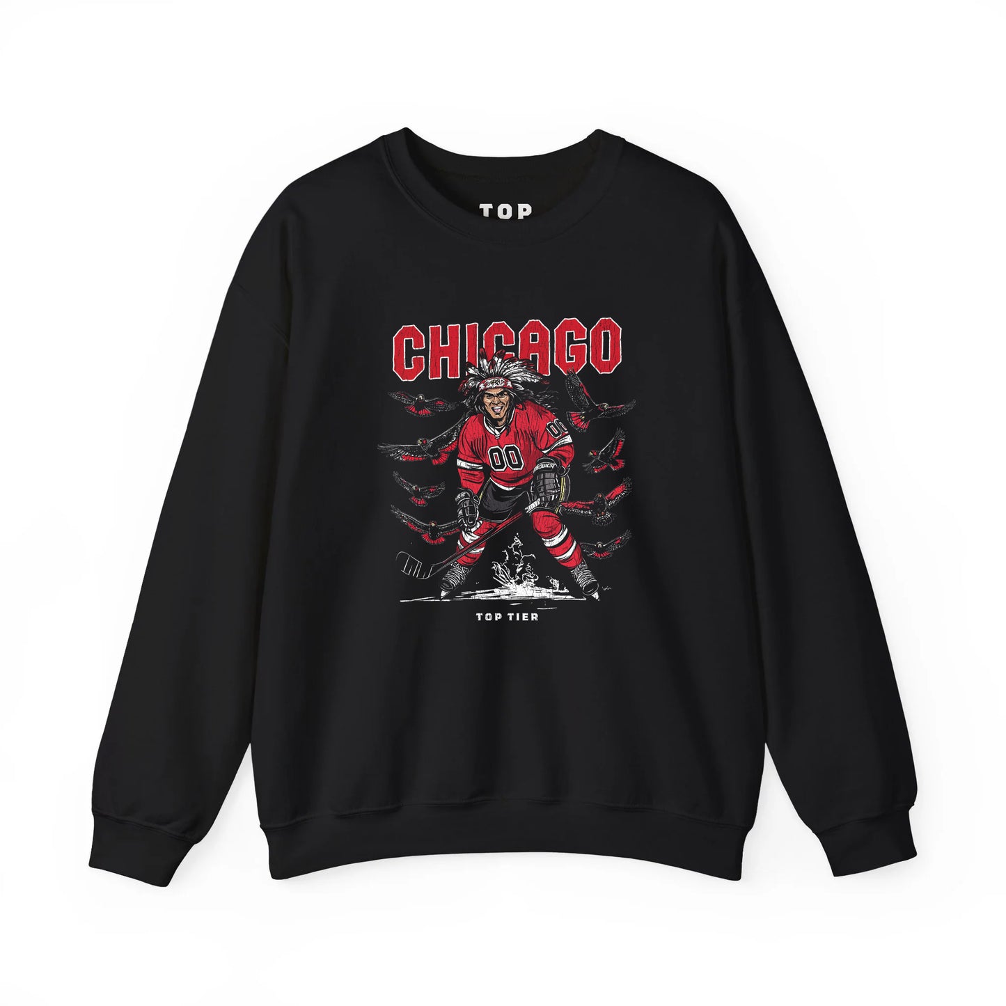 Chicago Hockey Black Crewneck TOP TIER. Premium Sports Apparel, T-shirts, Merch, Threads and Crewneck