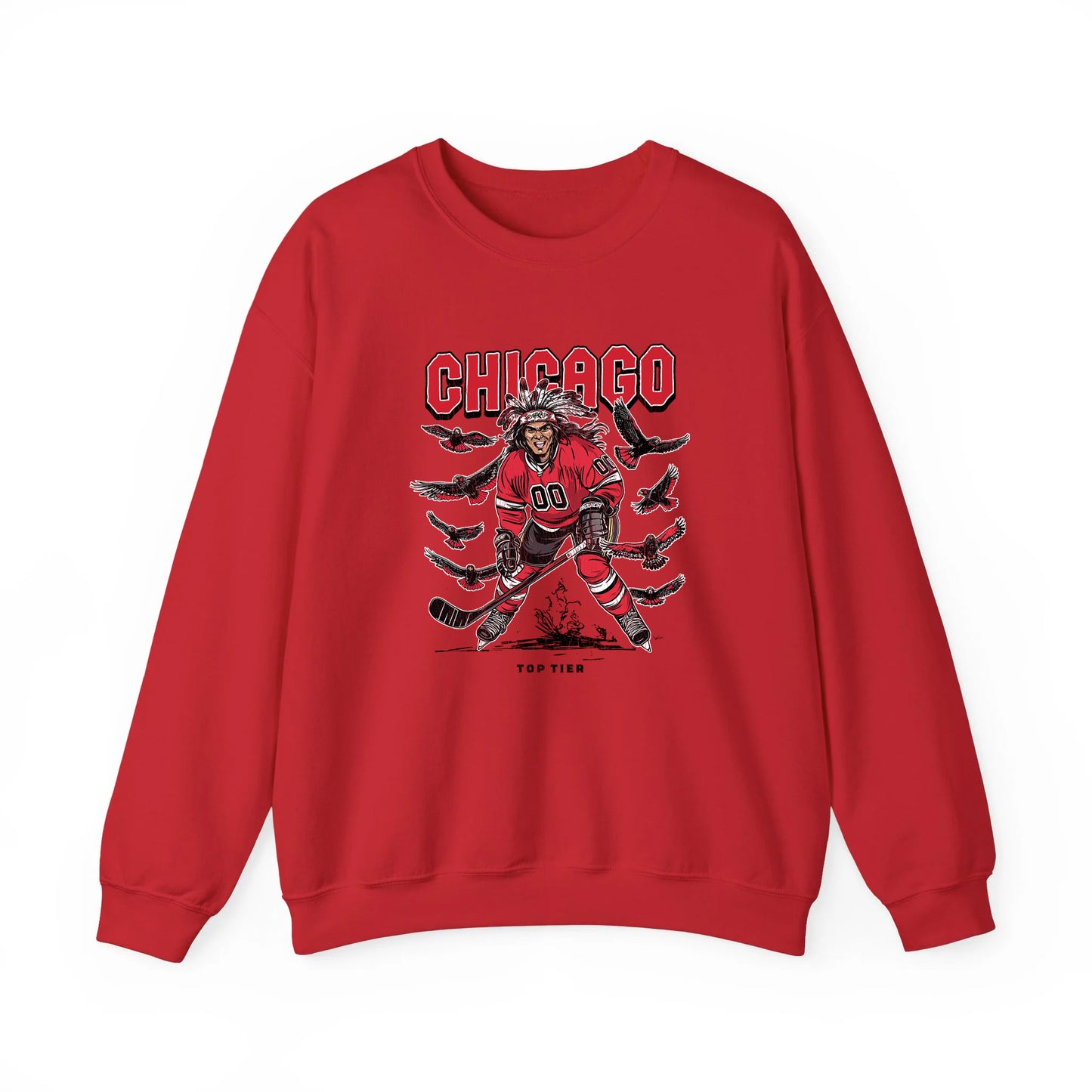 Chicago Hockey Red Crewneck TOP TIER. Premium Sports Apparel, T-shirts, Merch, Threads and Crewneck