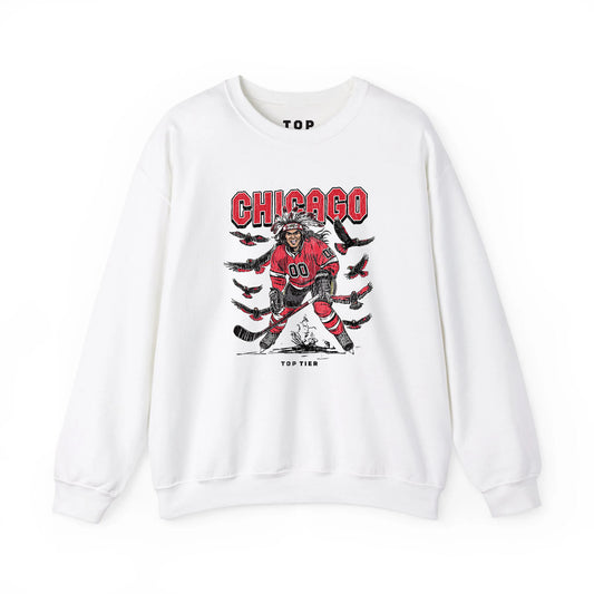 Chicago Hockey White Crewneck TOP TIER. Premium Sports Apparel, T-shirts, Merch, Threads and Crewneck