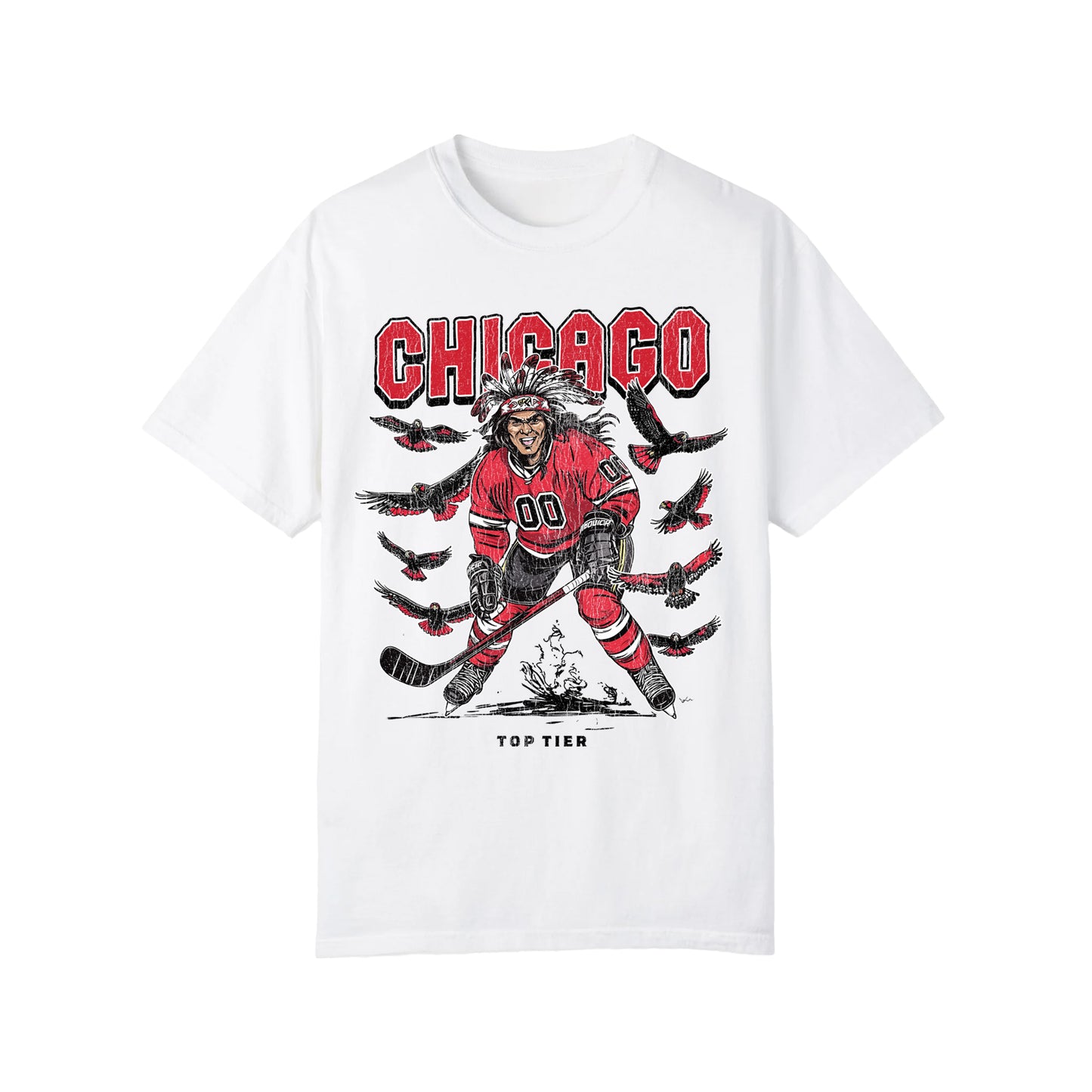 Chicago Hockey White Tshirt TOP TIER. Premium Sports Apparel, T-shirts, Merch, Threads and Crewneck