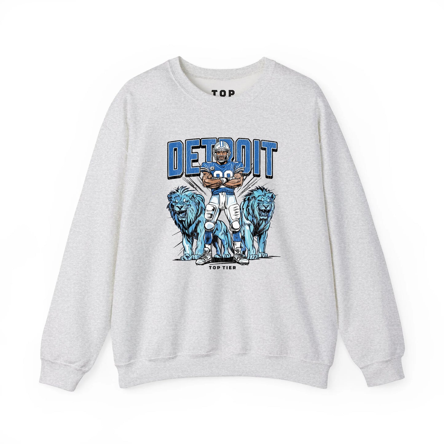 Detroit Football Ash Crewneck TOP TIER. Premium Sports Apparel, T-shirts, Merch, Threads and Street
