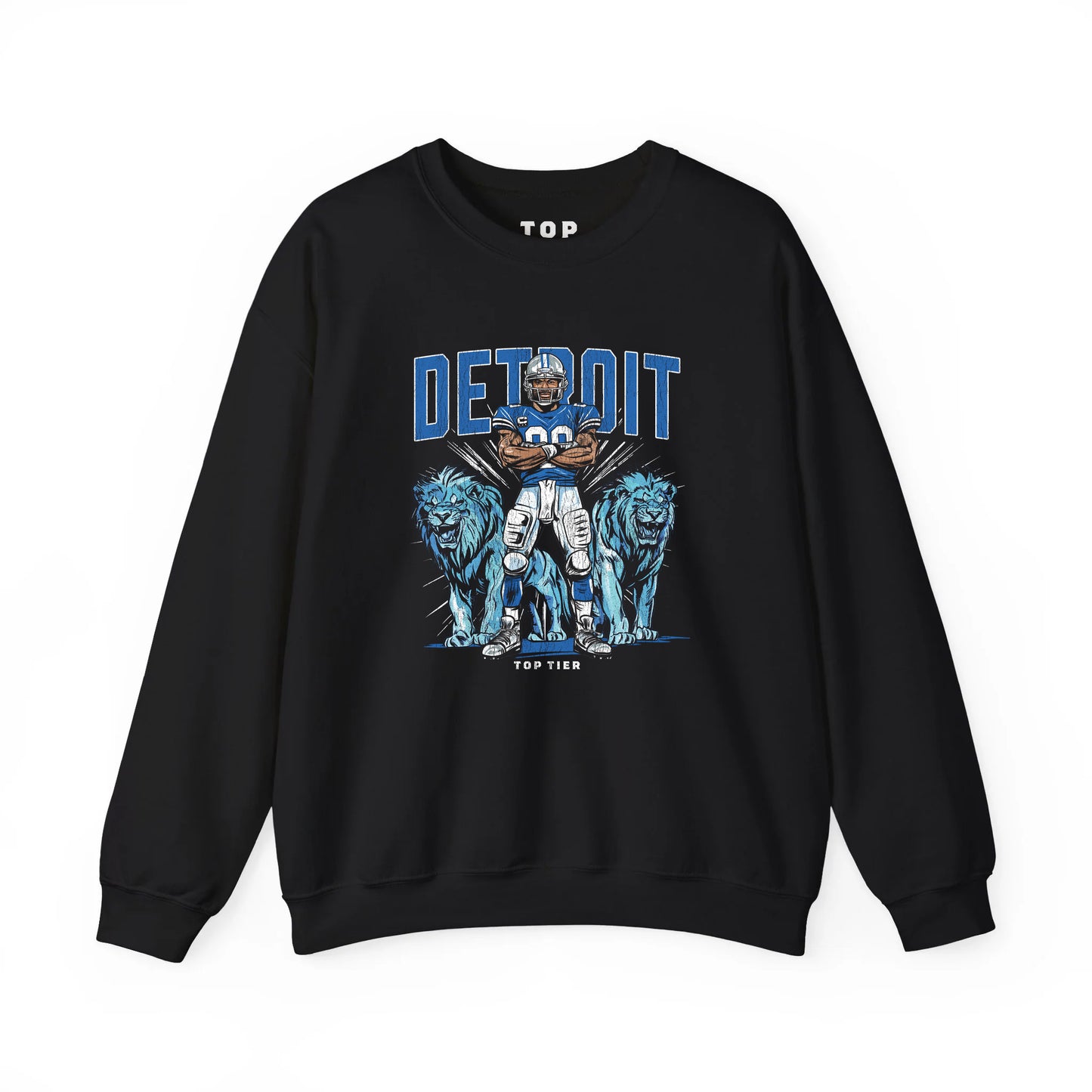 Detroit Football Black Crewneck TOP TIER. Premium Sports Apparel, T-shirts, Merch, Threads and Street