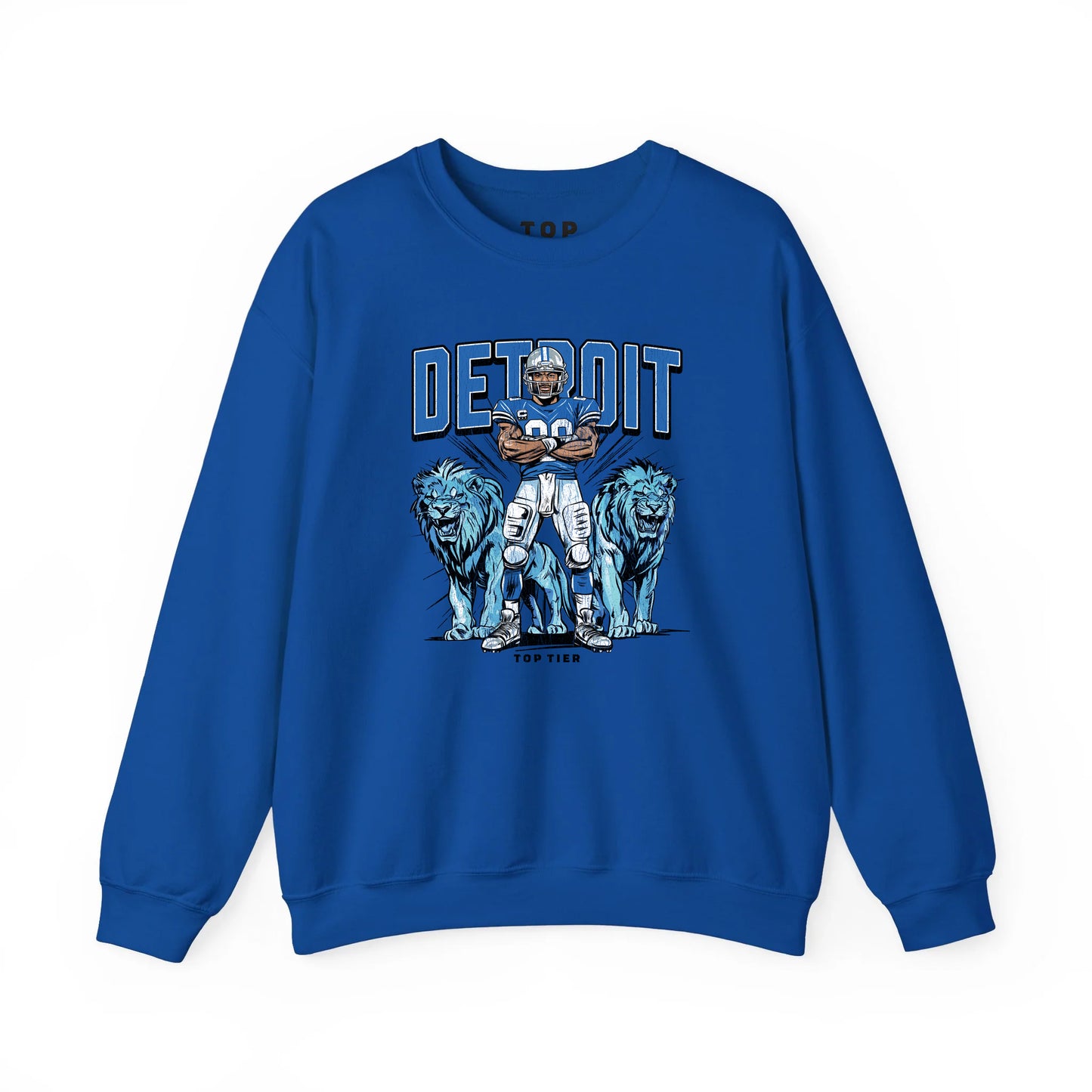 Detroit Football Blue Crewneck TOP TIER. Premium Sports Apparel, T-shirts, Merch, Threads and Street