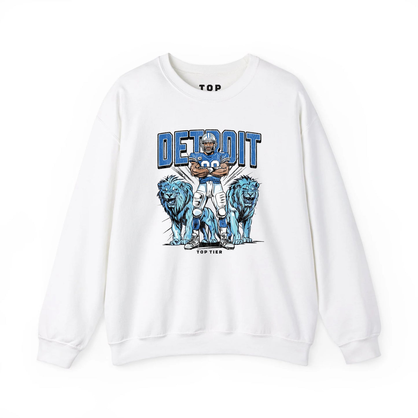 Detroit Football White Crewneck TOP TIER. Premium Sports Apparel, T-shirts, Merch, Threads and Street