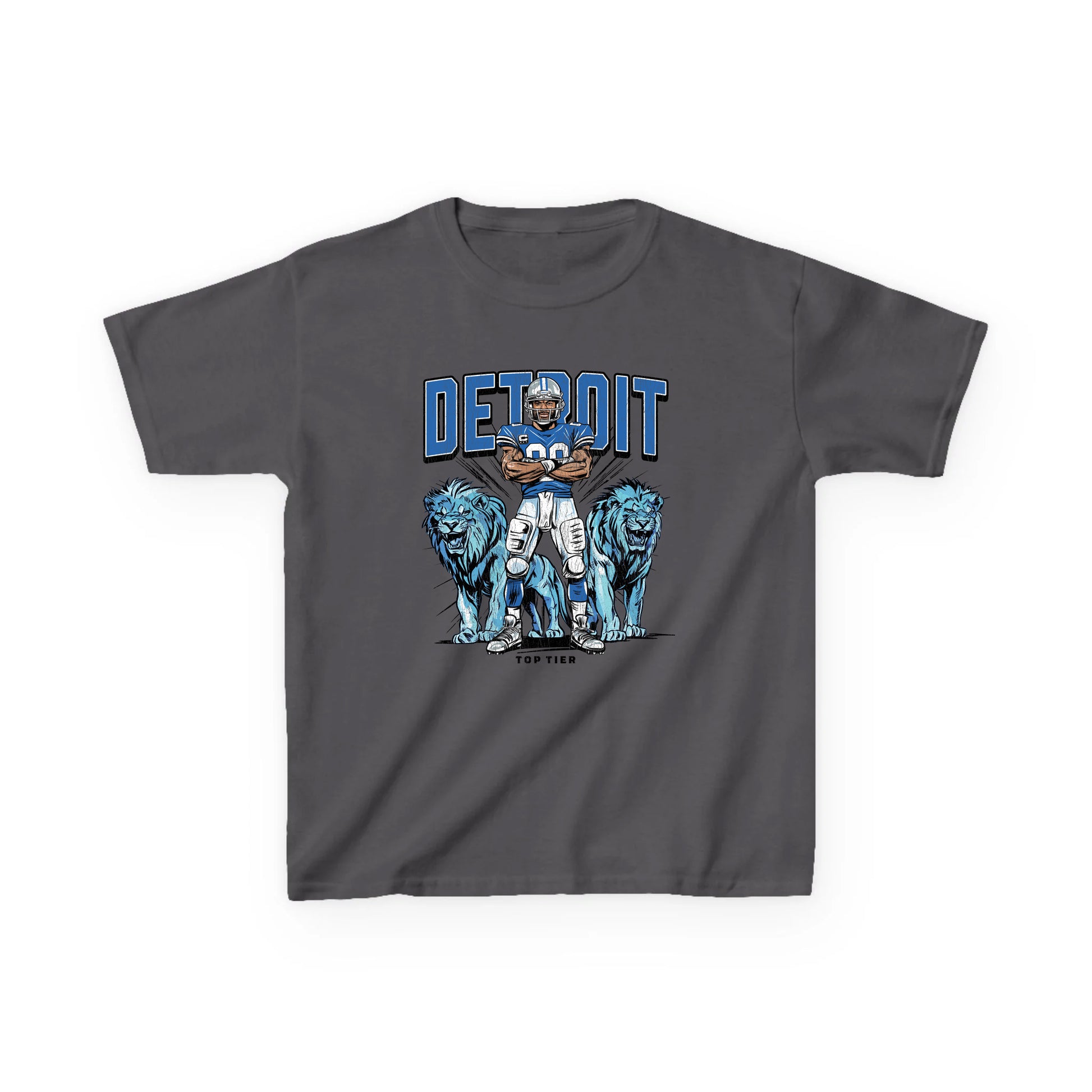Detroit Football Charcoal Kids Tshirt TOP TIER. Premium Sports Apparel, T-shirts, Merch, Threads and Street