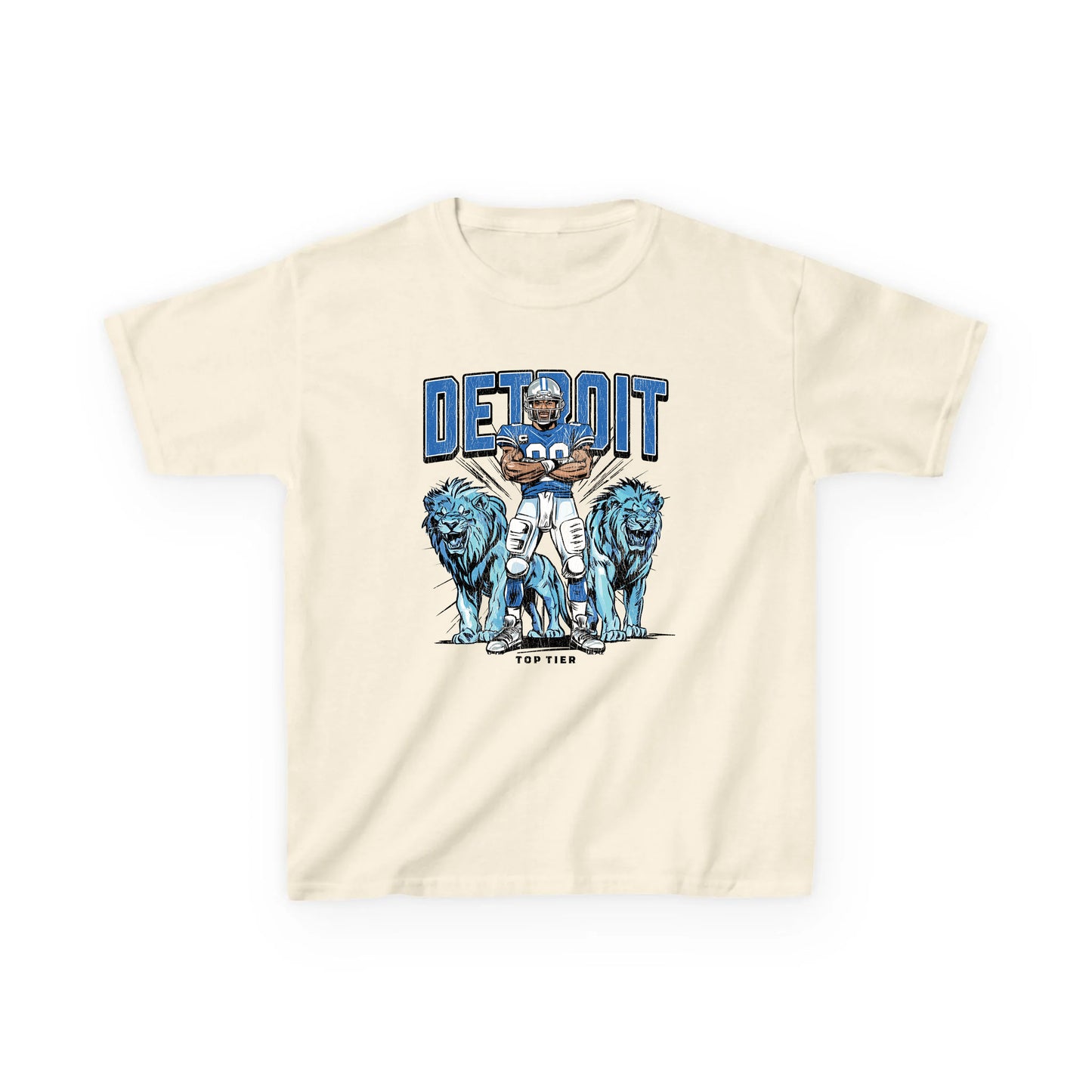 Detroit Football Natural Kids Tshirt TOP TIER. Premium Sports Apparel, T-shirts, Merch, Threads and Street