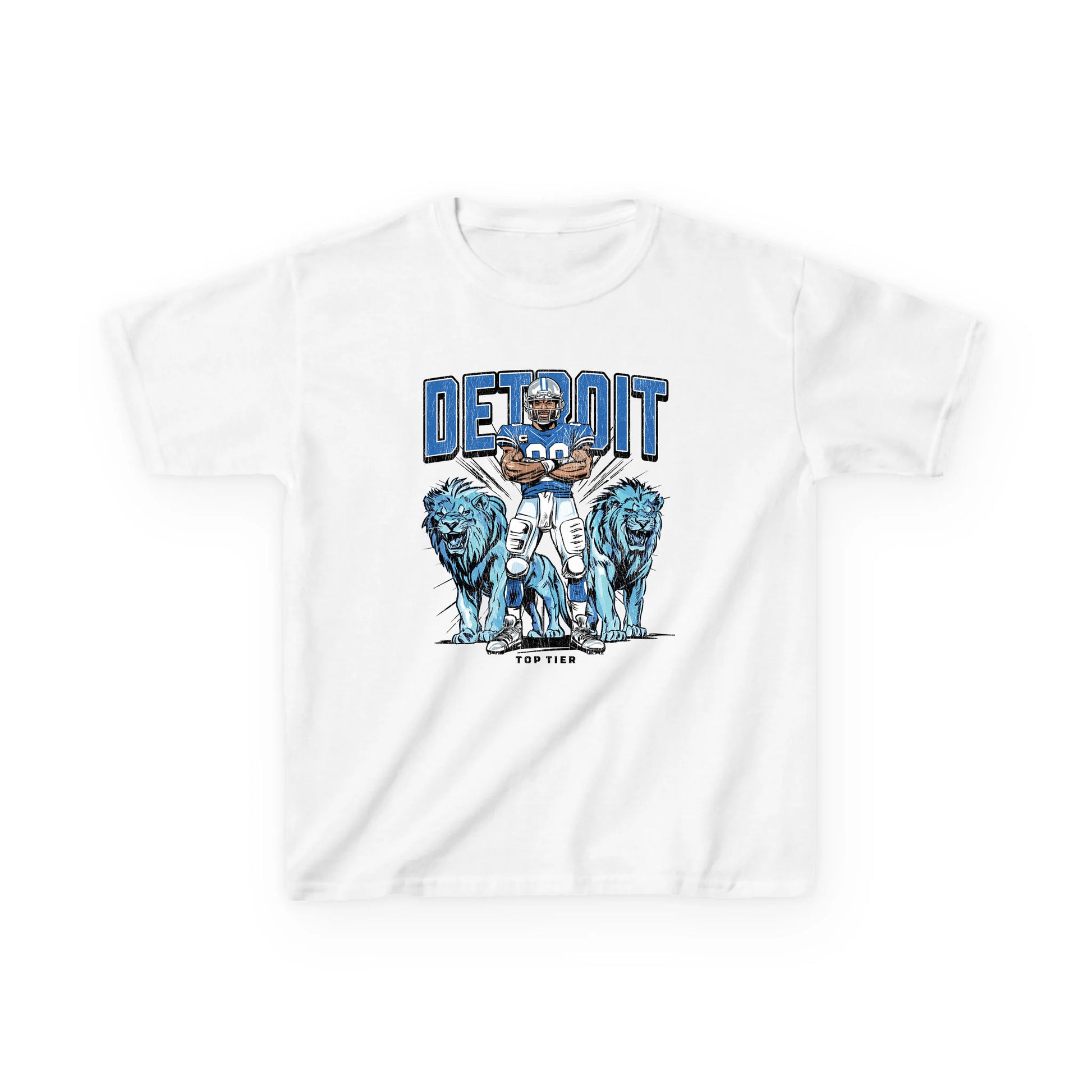 Detroit Football White Kids Tshirt TOP TIER. Premium Sports Apparel, T-shirts, Merch, Threads and Street