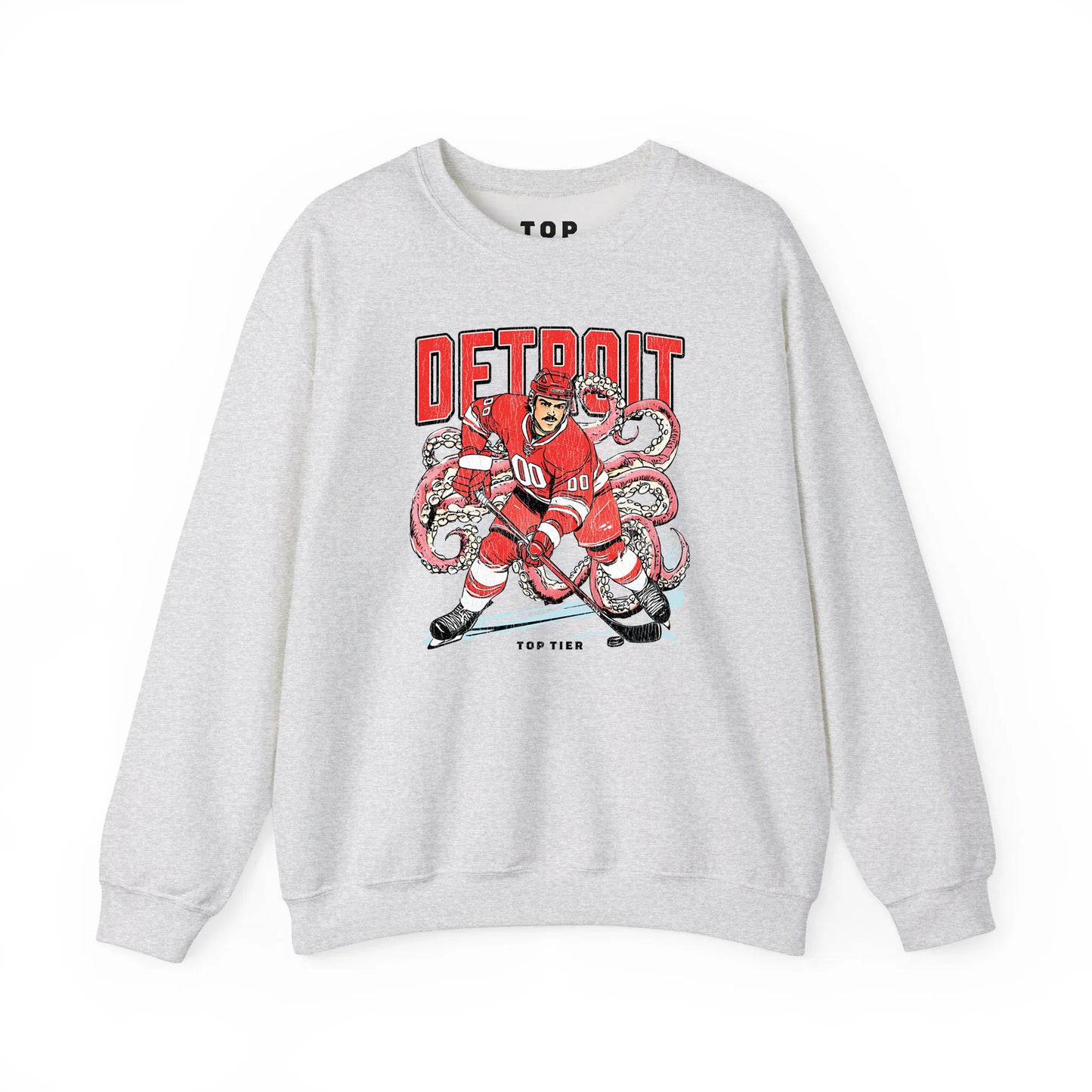 Detroit Hockey Ash Crewneck TOP TIER. Premium Sports Apparel, T-shirts, Merch, Threads and Crewneck