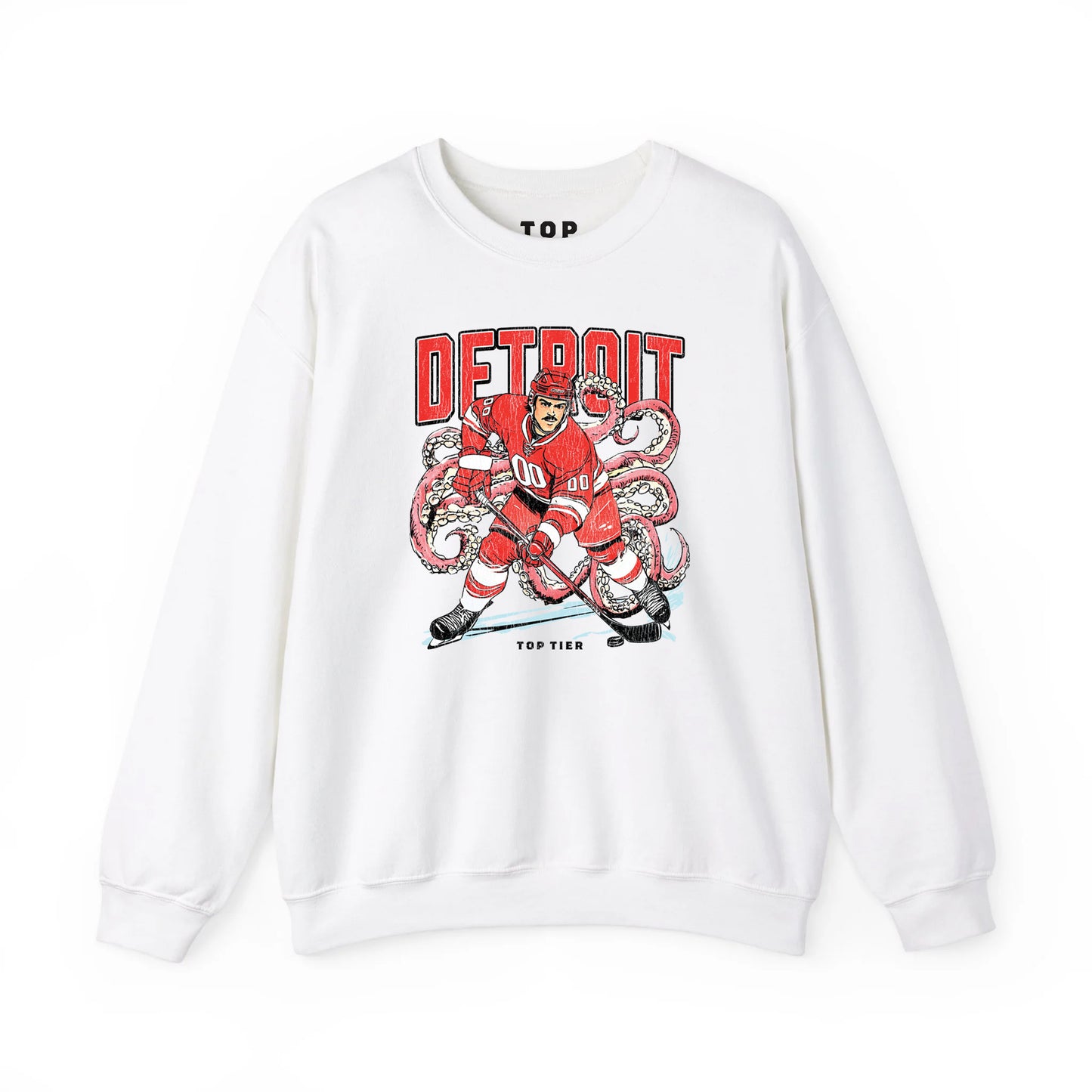 Detroit Hockey White Crewneck TOP TIER. Premium Sports Apparel, T-shirts, Merch, Threads and Crewneck
