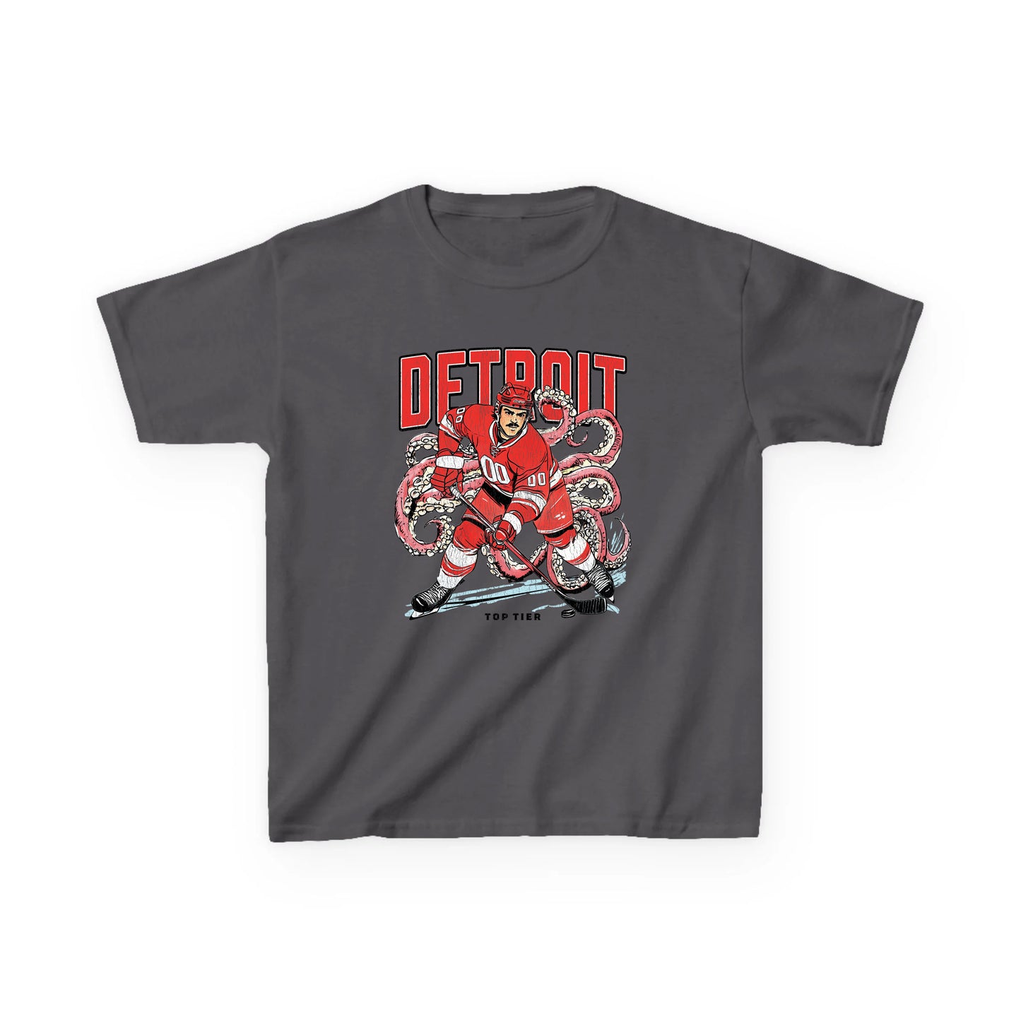 Detroit Hockey Carcoal Kids Tshirt TOP TIER. Premium Sports Apparel, T-shirts, Merch, Threads and Street