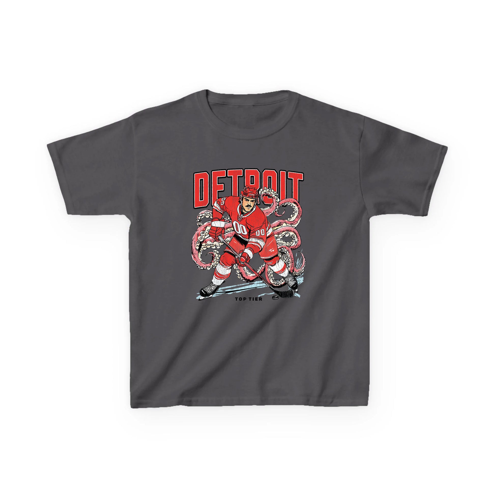 Detroit Hockey Carcoal Kids Tshirt TOP TIER. Premium Sports Apparel, T-shirts, Merch, Threads and Street