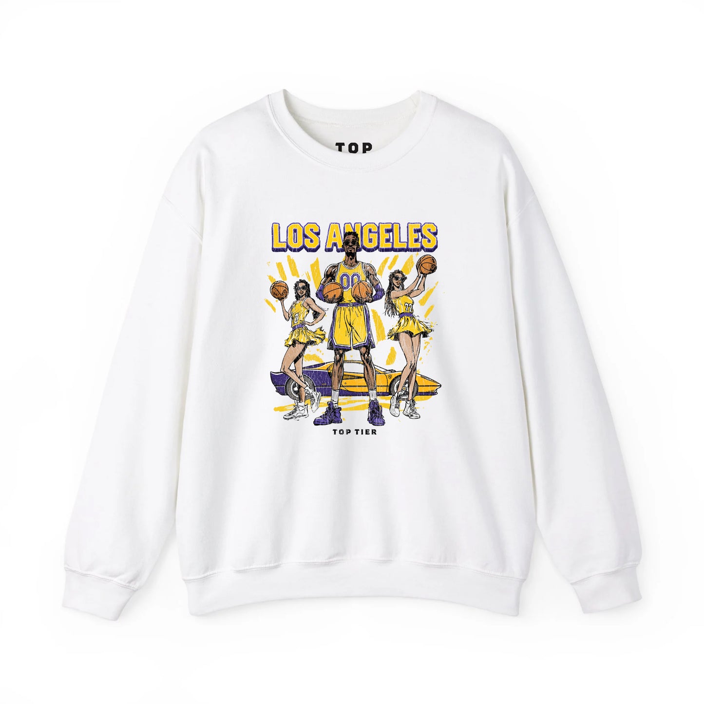 Los Angeles Basketball White Crewneck TOP TIER. Premium Sports Apparel, T-shirts, Merch, Threads and Crewneck