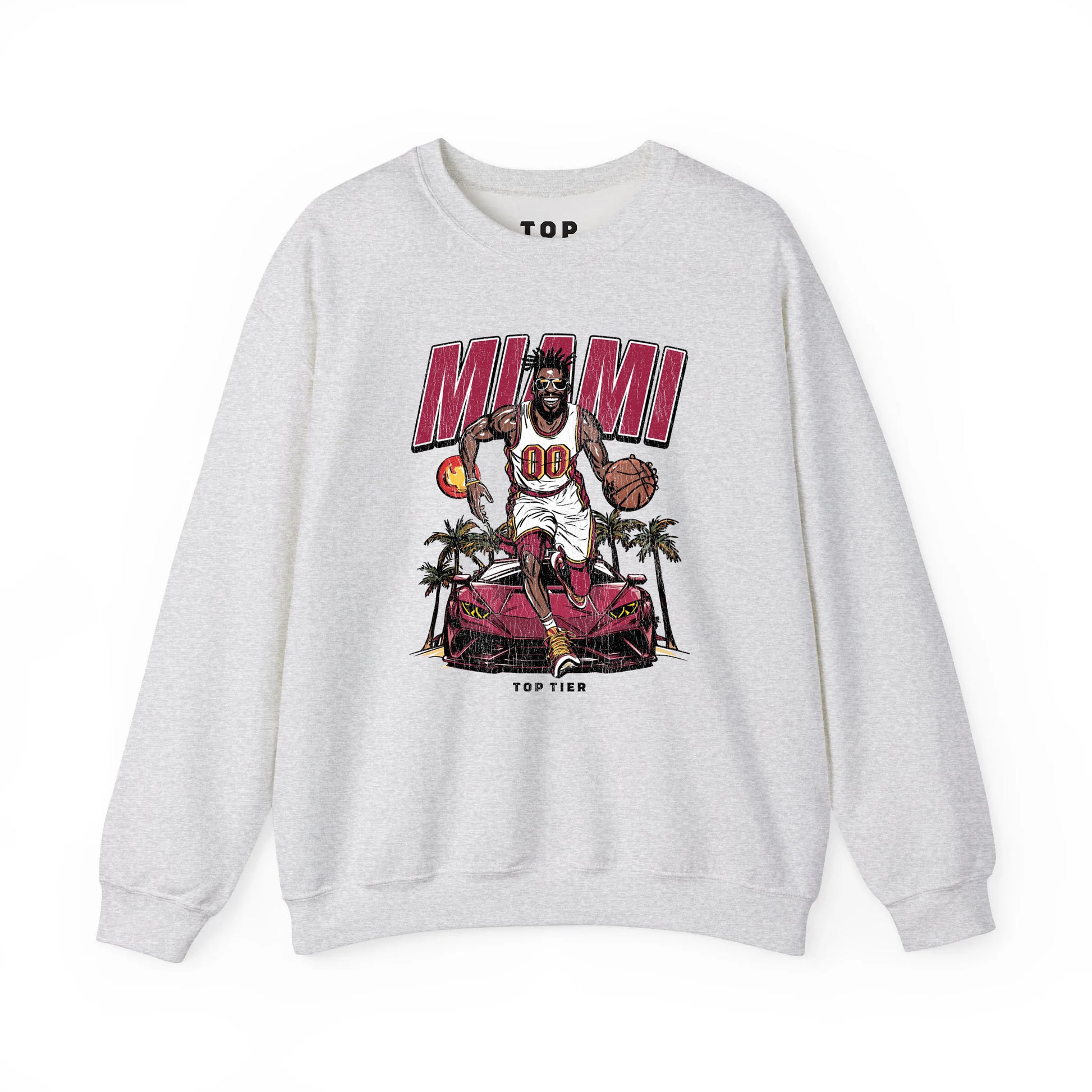 Miami Basketball Ash Crewneck TOP TIER. Premium Sports Apparel, T-shirts, Merch, Threads and Crewneck