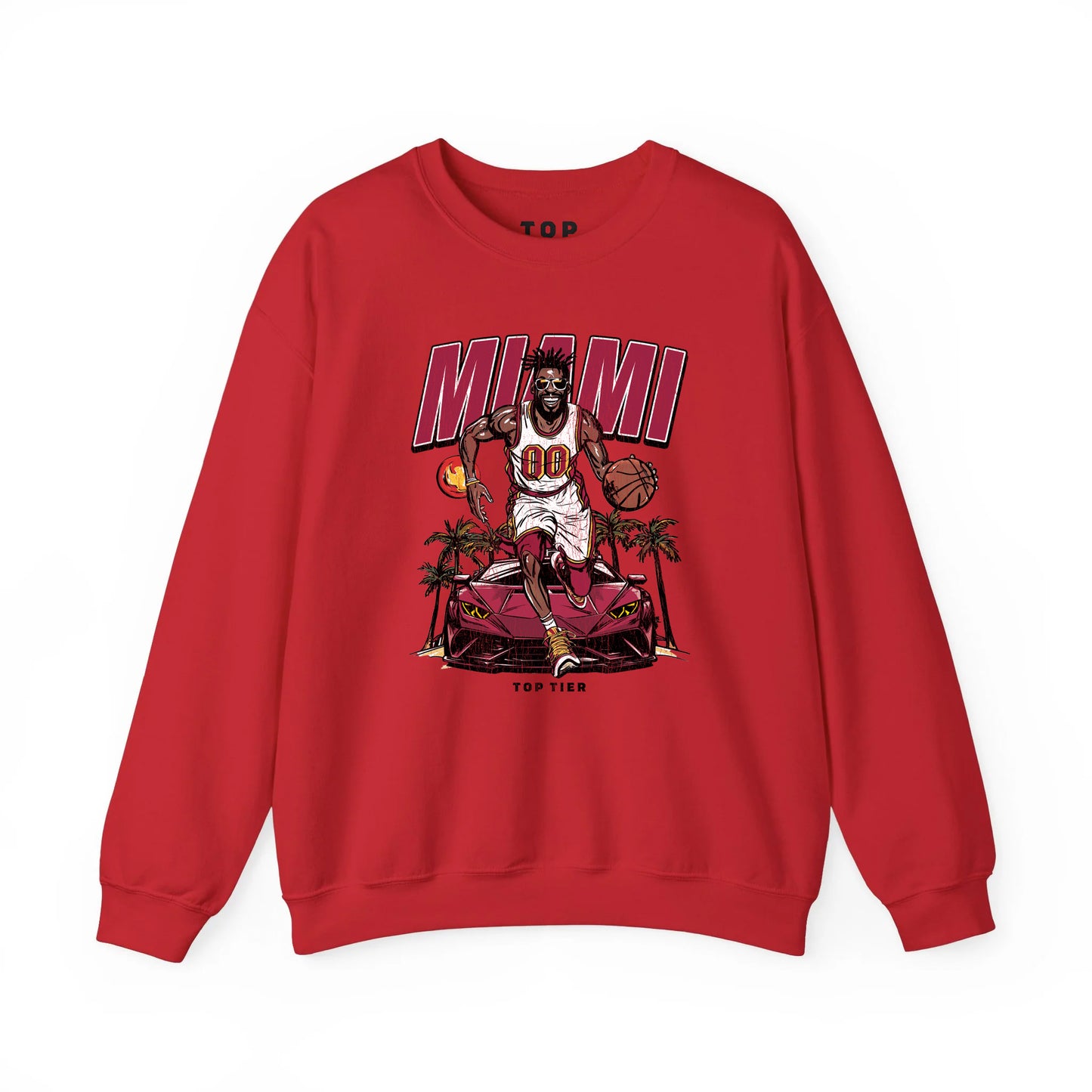 Miami Basketball Red Crewneck TOP TIER. Premium Sports Apparel, T-shirts, Merch, Threads and Crewneck