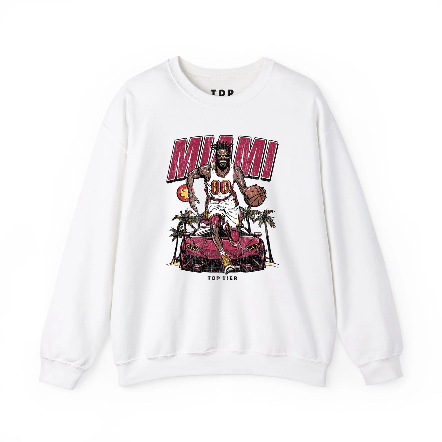 Miami Basketball White Crewneck TOP TIER. Premium Sports Apparel, T-shirts, Merch, Threads and Crewneck