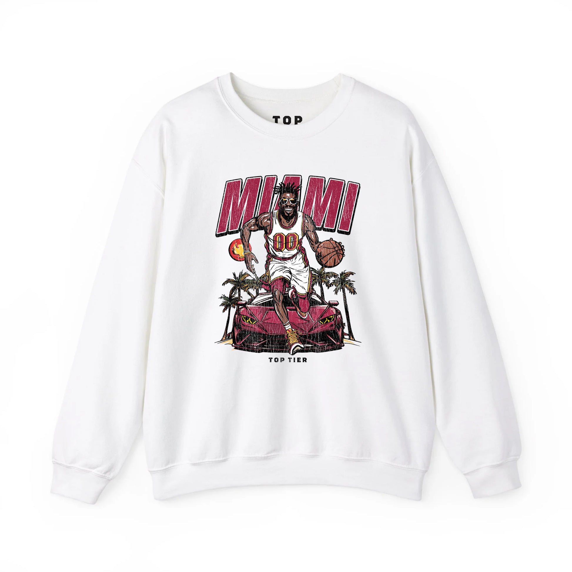 Miami Basketball White Crewneck TOP TIER. Premium Sports Apparel, T-shirts, Merch, Threads and Crewneck