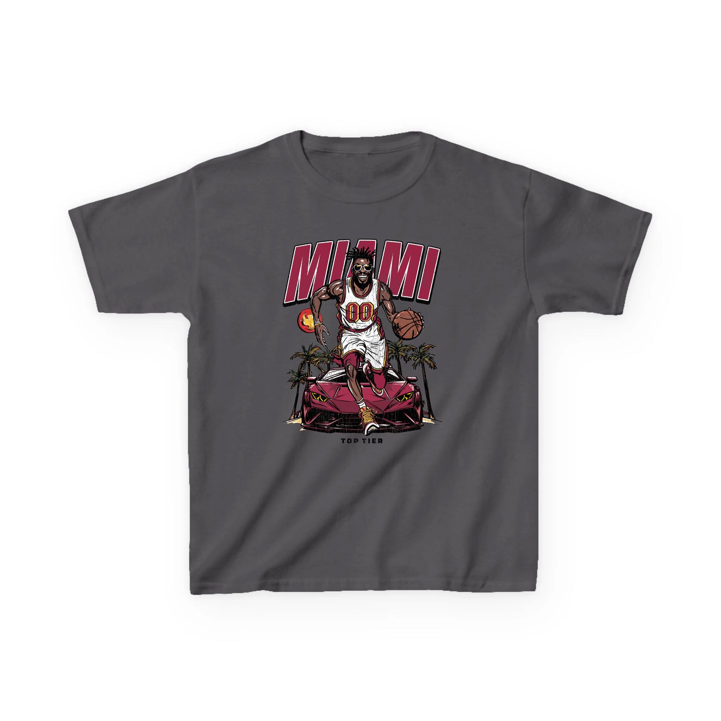 Miami Basketball Carcoal Kids Tshirt TOP TIER. Premium Sports Apparel, T-shirts, Merch, Threads and Street