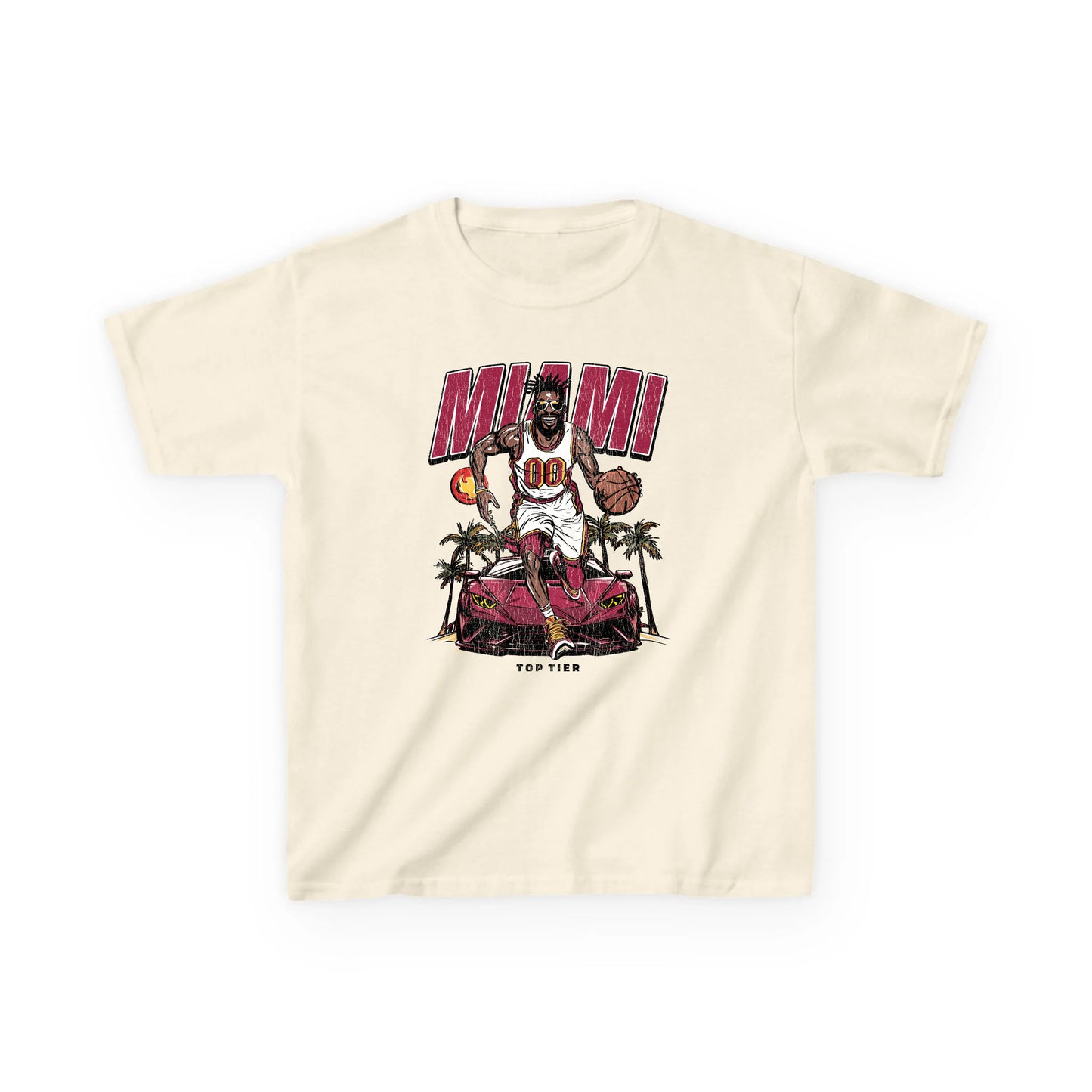 Miami Basketball Natural Kids Tshirt TOP TIER. Premium Sports Apparel, T-shirts, Merch, Threads and Street