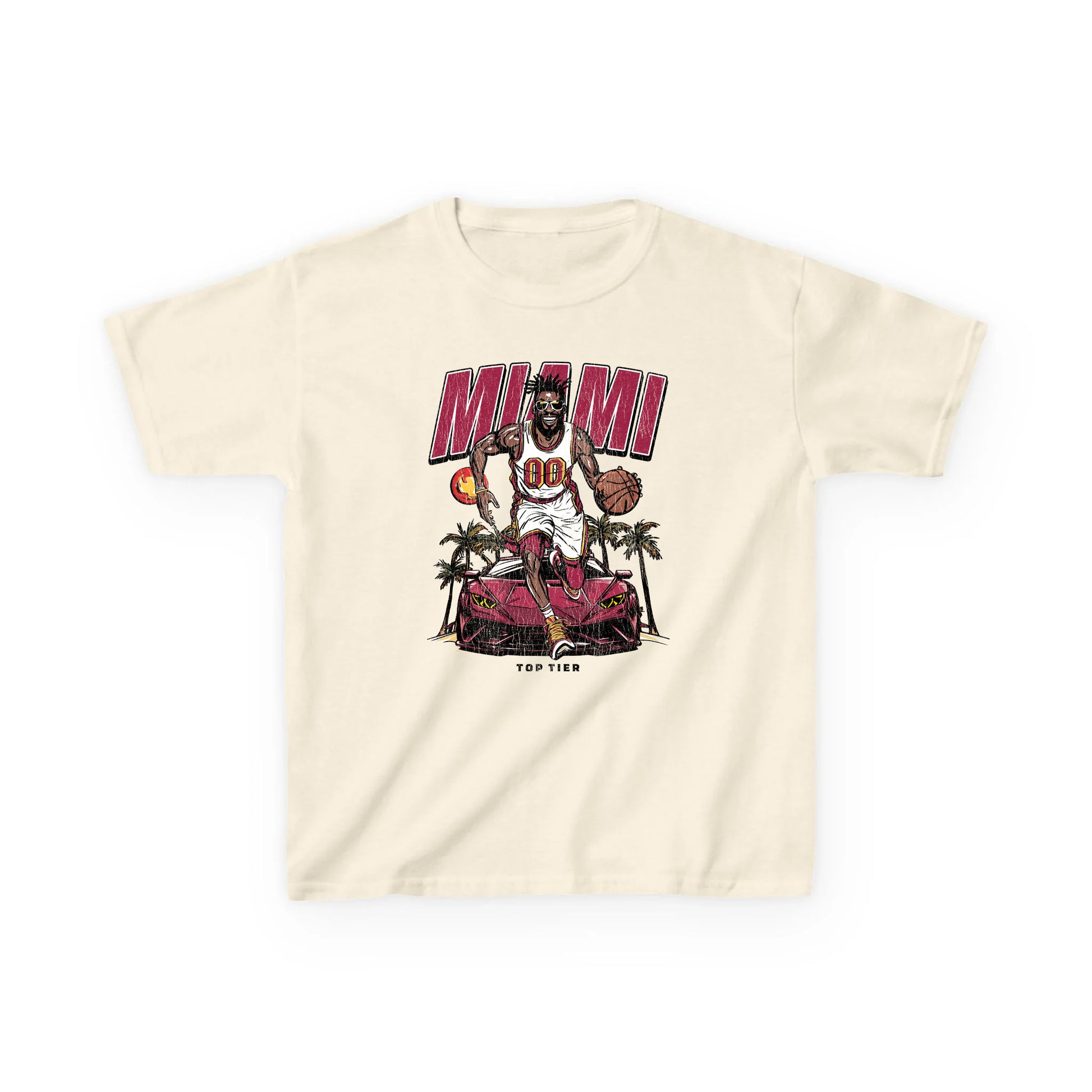 Miami Basketball Natural Kids Tshirt TOP TIER. Premium Sports Apparel, T-shirts, Merch, Threads and Street