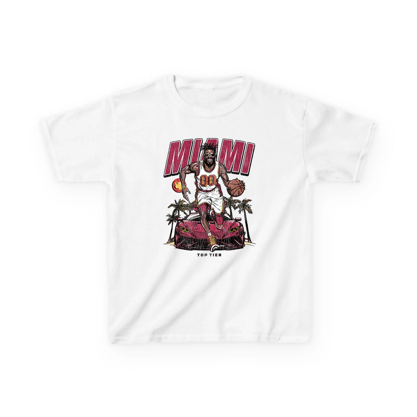 Miami Basketball White Kids Tshirt TOP TIER. Premium Sports Apparel, T-shirts, Merch, Threads and Street