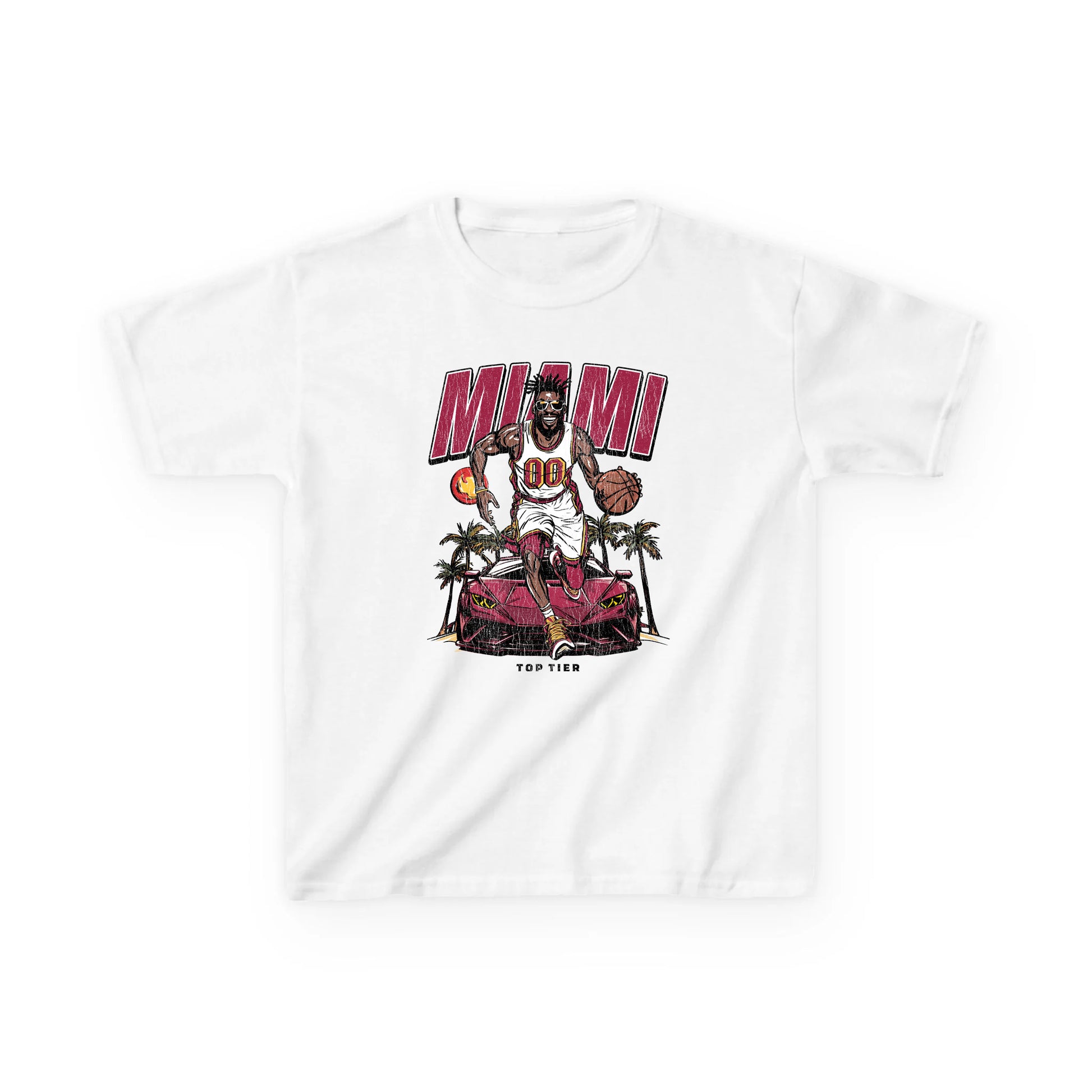 Miami Basketball White Kids Tshirt TOP TIER. Premium Sports Apparel, T-shirts, Merch, Threads and Street
