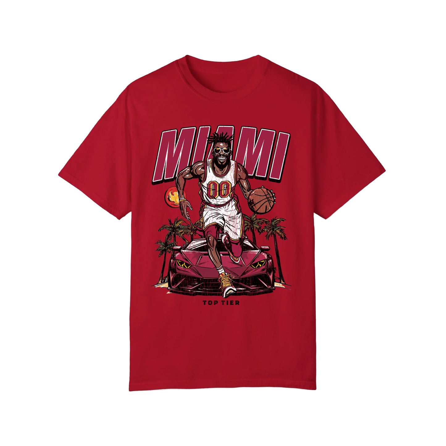 Miami Basketball Red Tshirt TOP TIER. Premium Sports Apparel, T-shirts, Merch, Threads and Crewneck