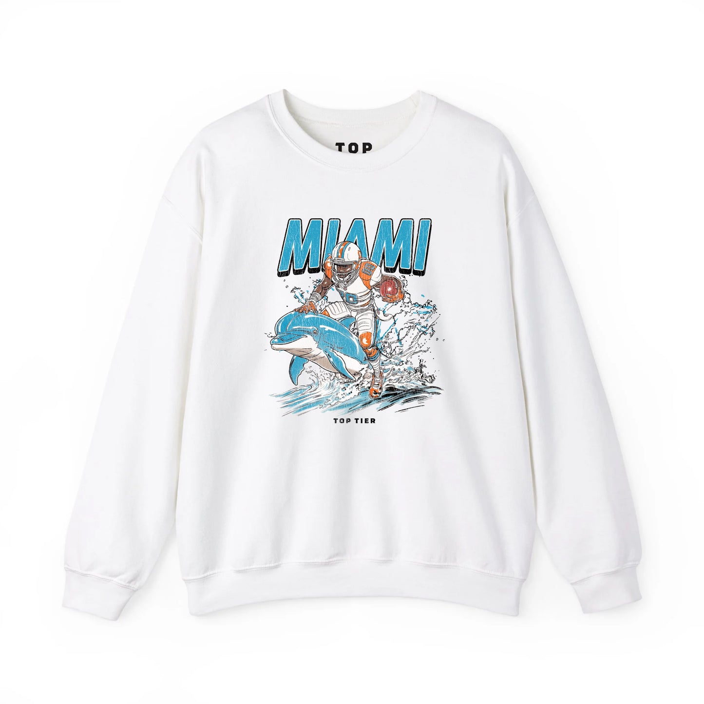 Miami Football White Crewneck TOP TIER. Premium Sports Apparel, T-shirts, Merch, Threads and Crewneck