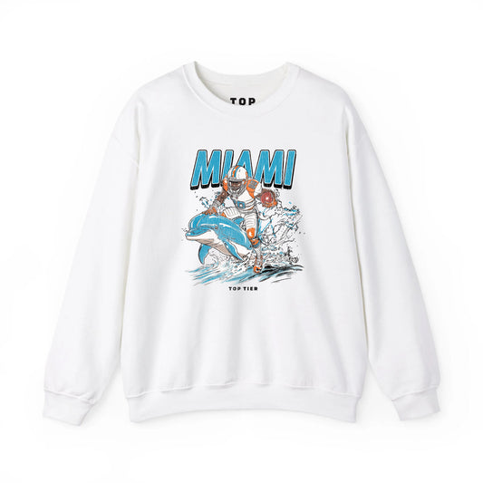 Miami Football White Crewneck TOP TIER. Premium Sports Apparel, T-shirts, Merch, Threads and Crewneck