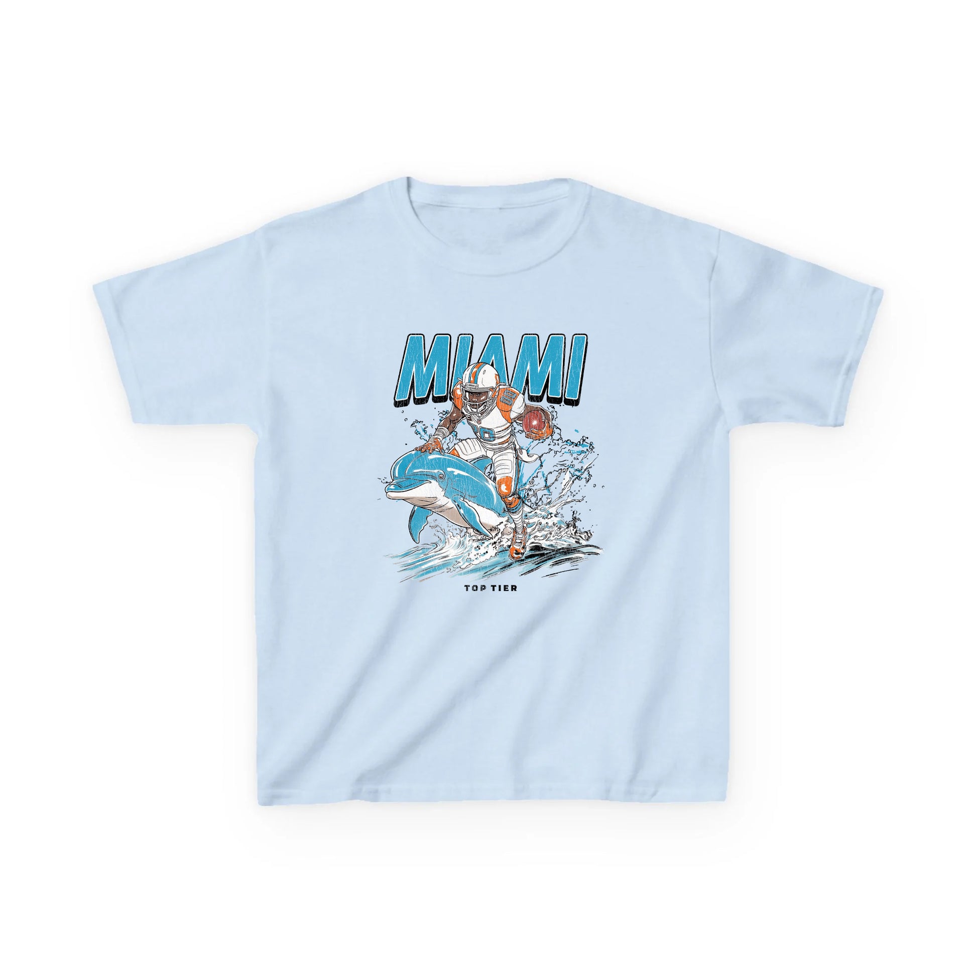 Miami Football Blue Kids Tshirt TOP TIER. Premium Sports Apparel, T-shirts, Merch, Threads and Street