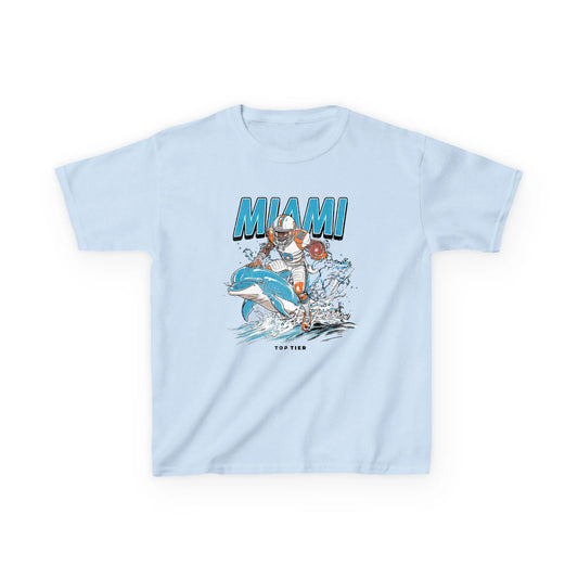 Miami Football Blue Kids Tshirt TOP TIER. Premium Sports Apparel, T-shirts, Merch, Threads and Street