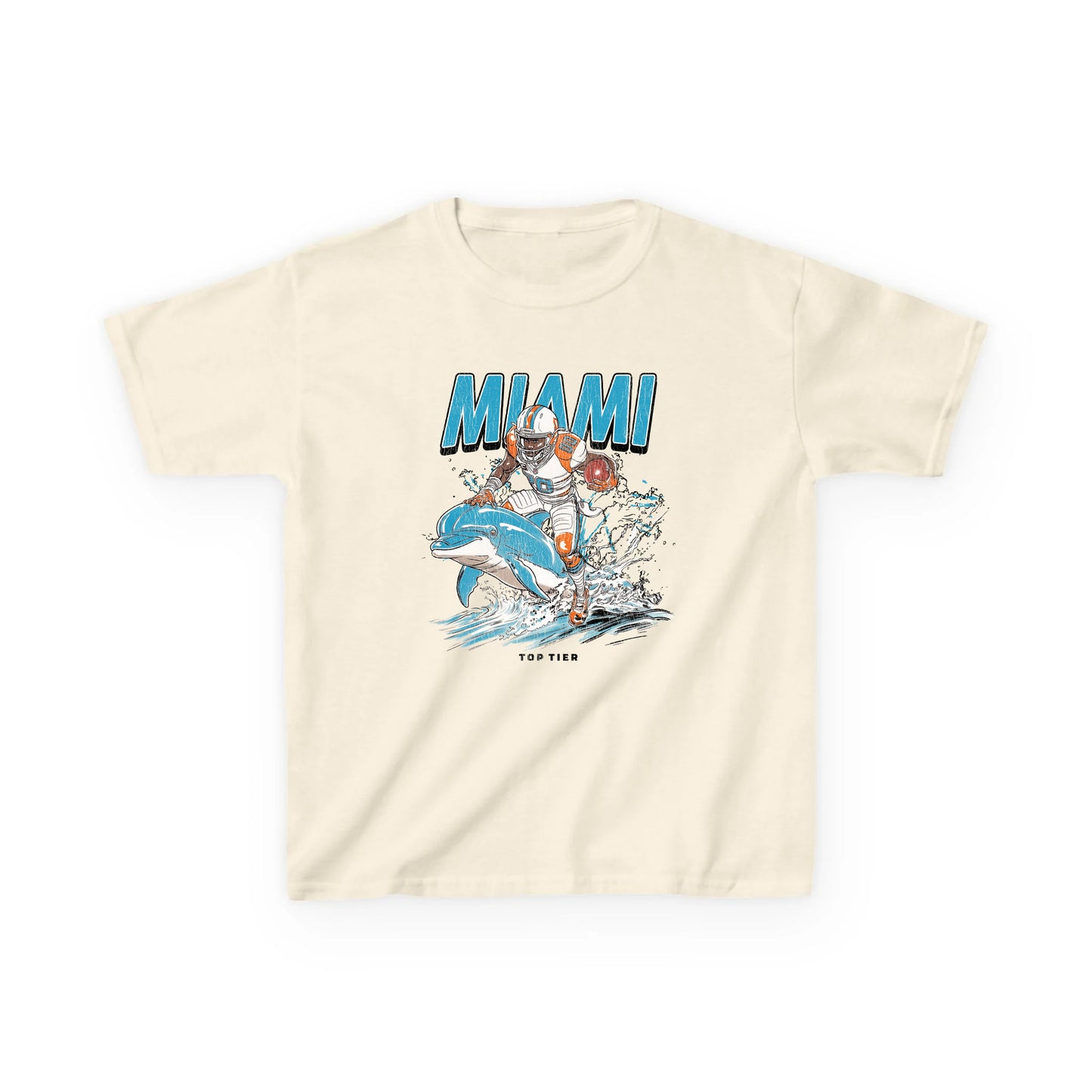 Miami Football Natural Kids Tshirt TOP TIER. Premium Sports Apparel, T-shirts, Merch, Threads and Street