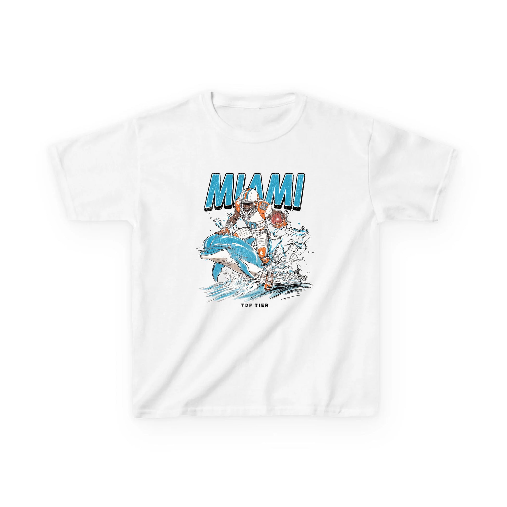 Miami Football White Kids Tshirt TOP TIER. Premium Sports Apparel, T-shirts, Merch, Threads and Street