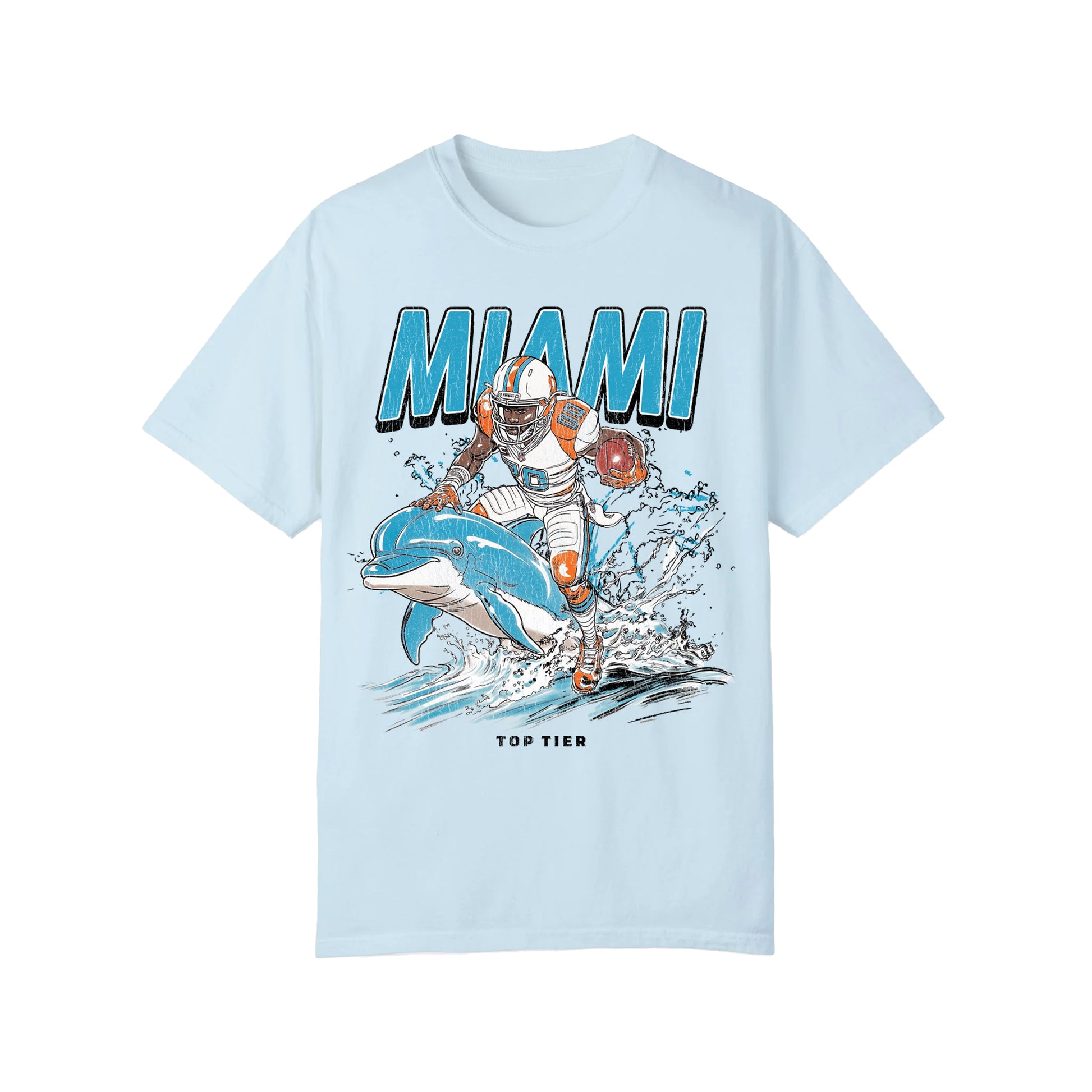 Miami Football Blue Tshirt TOP TIER. Premium Sports Apparel, T-shirts, Merch, Threads and Crewneck