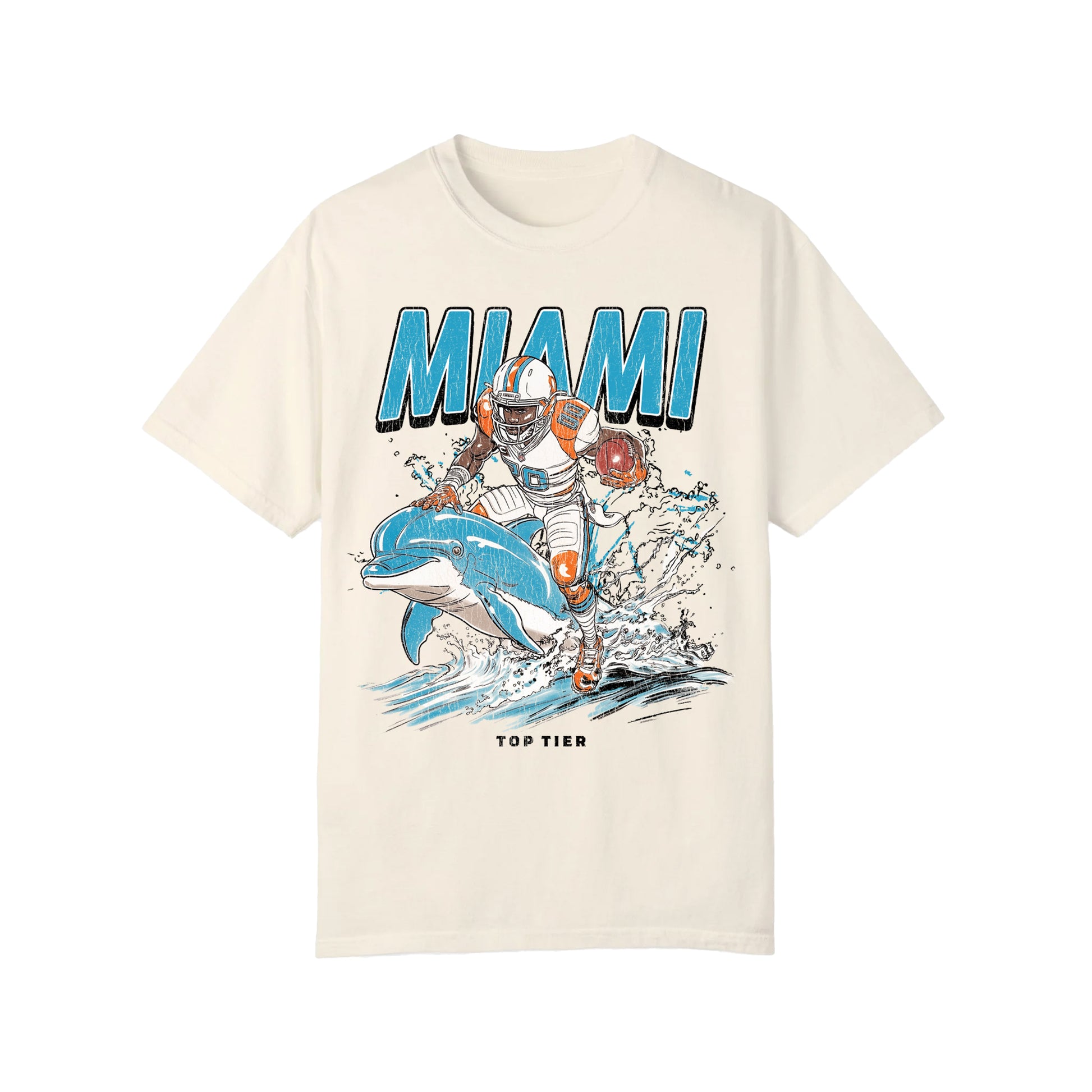 Miami Football Ivory Tshirt TOP TIER. Premium Sports Apparel, T-shirts, Merch, Threads and Crewneck