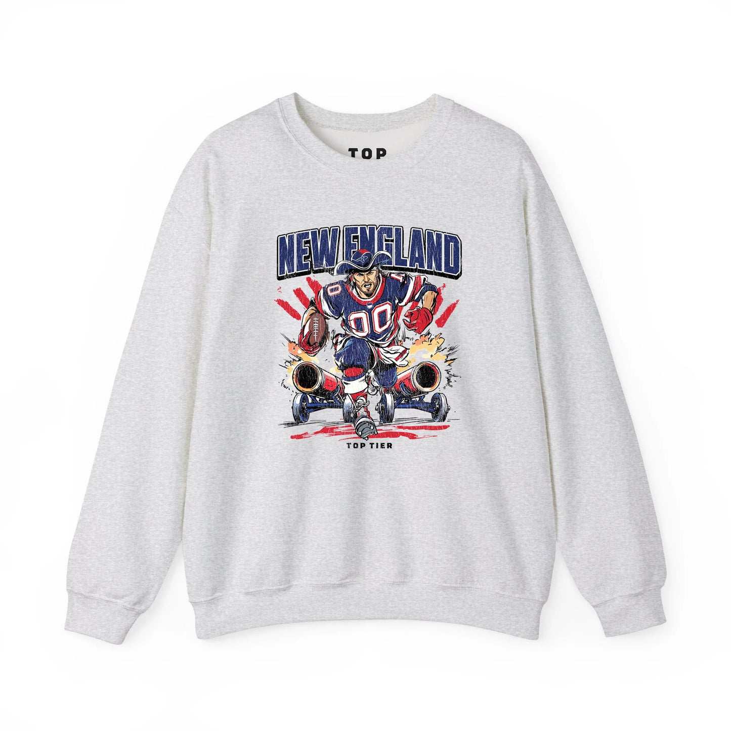 New England Football Ash Crewneck TOP TIER. Premium Sports Apparel, T-shirts, Merch, Threads and Crewneck
