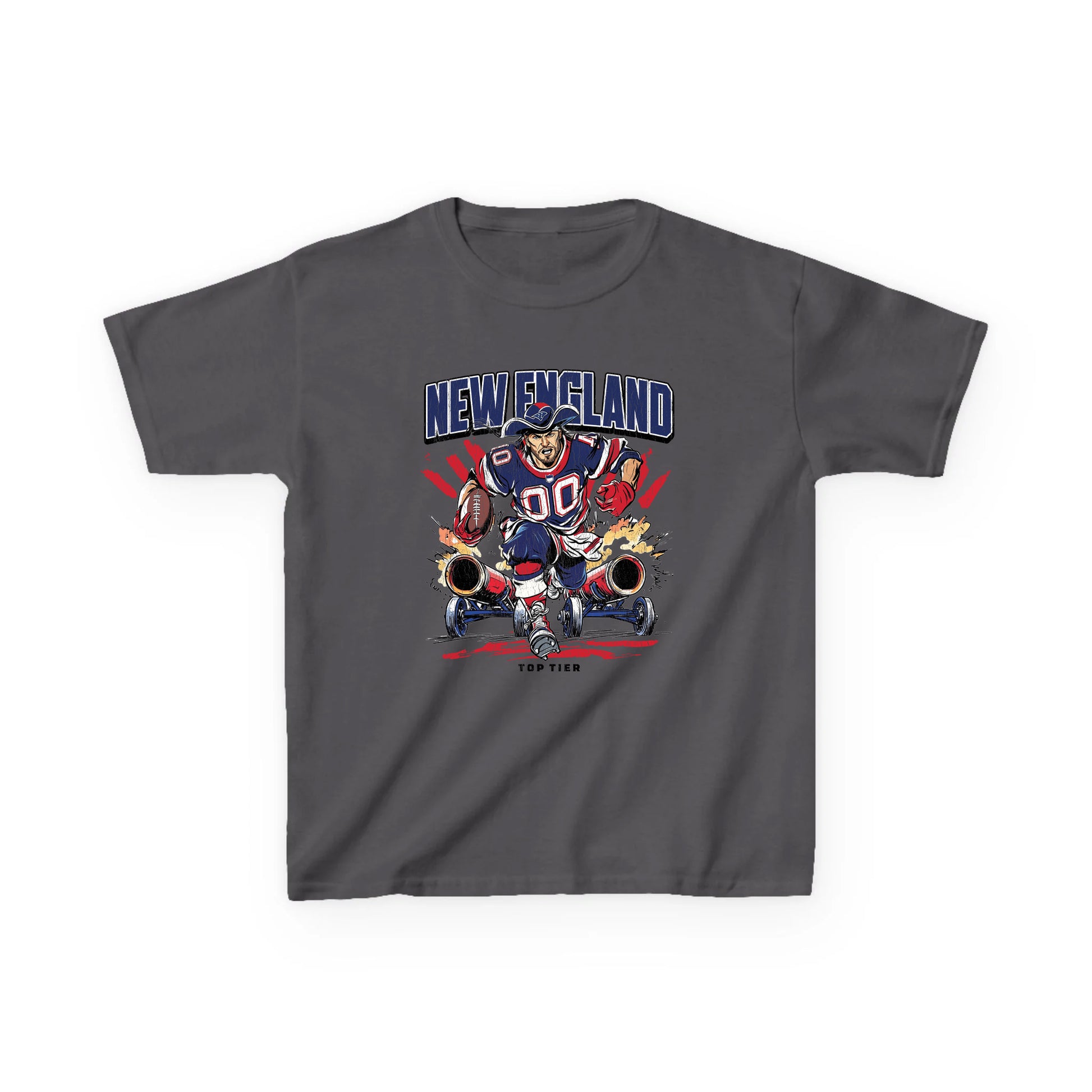New England Football Carcoal Kids Tshirt TOP TIER. Premium Sports Apparel, T-shirts, Merch, Threads and Street
