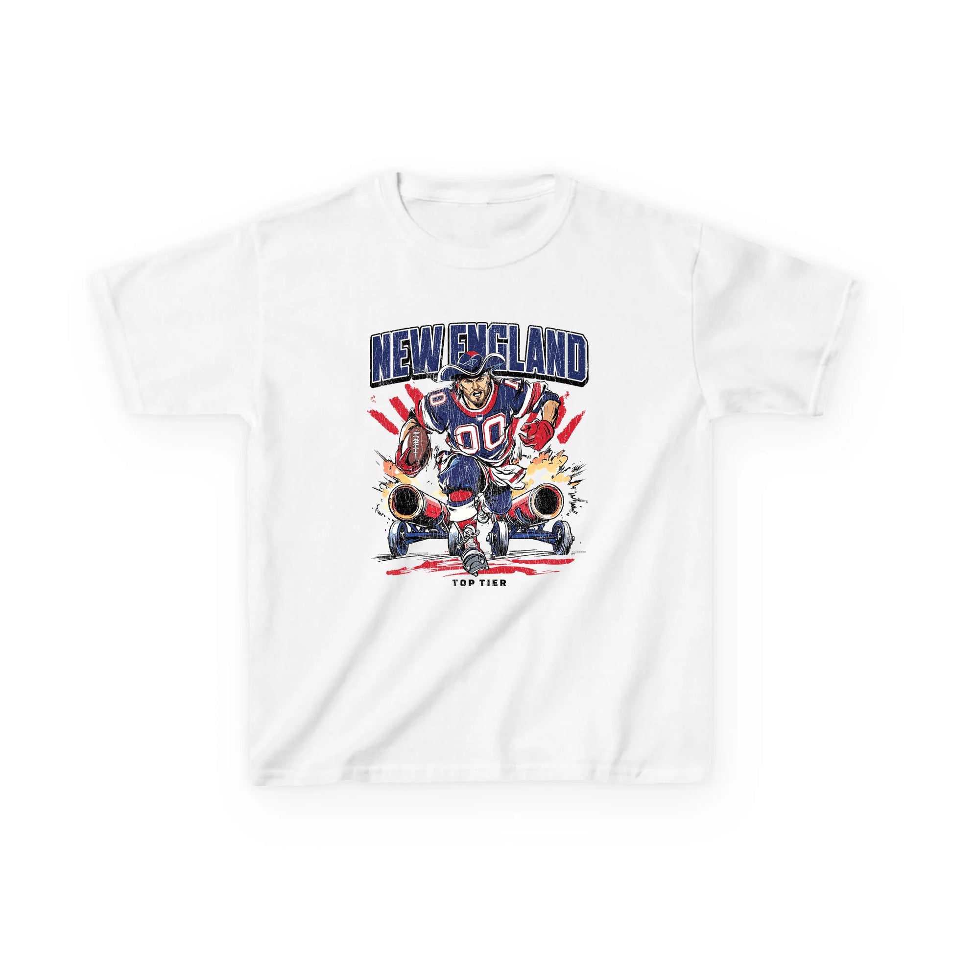 New England Football White Kids Tshirt TOP TIER. Premium Sports Apparel, T-shirts, Merch, Threads and Street