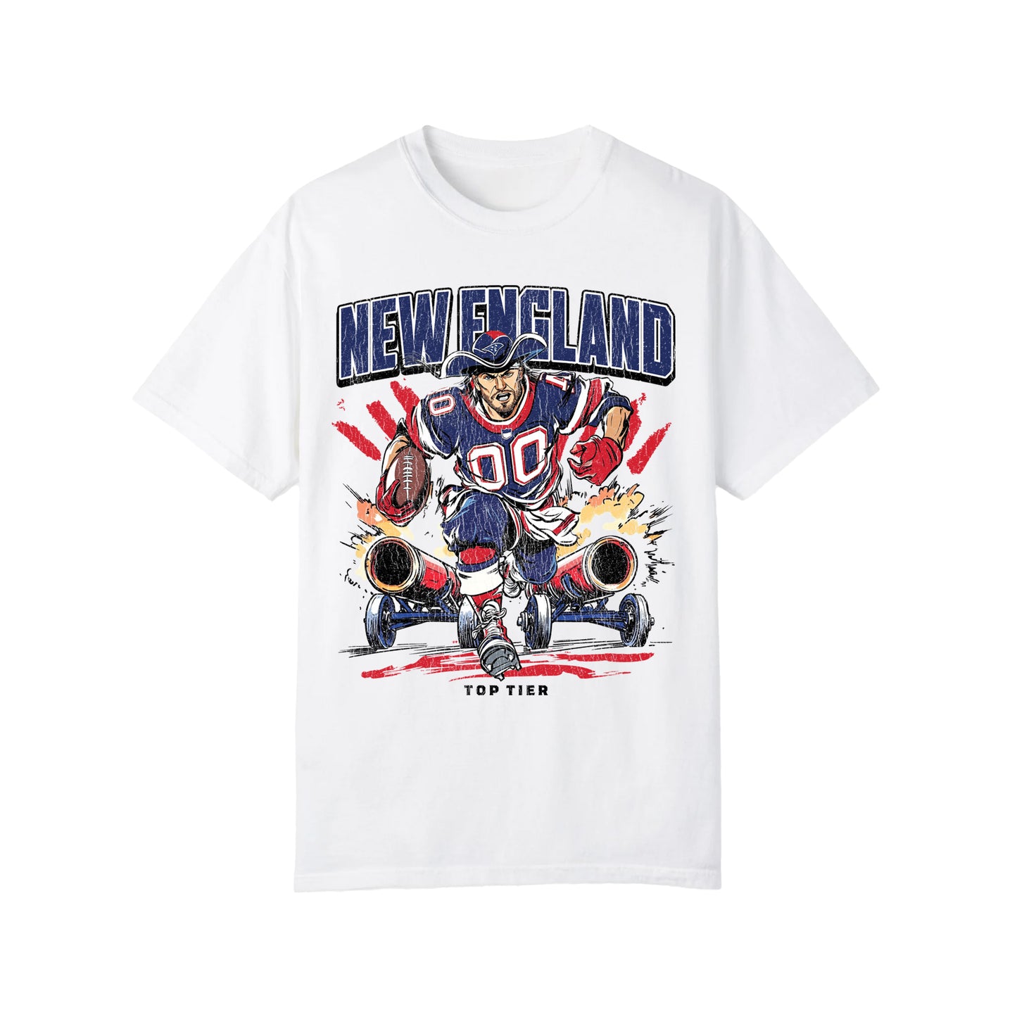 New England Football White Tshirt TOP TIER. Premium Sports Apparel, T-shirts, Merch, Threads and Crewneck
