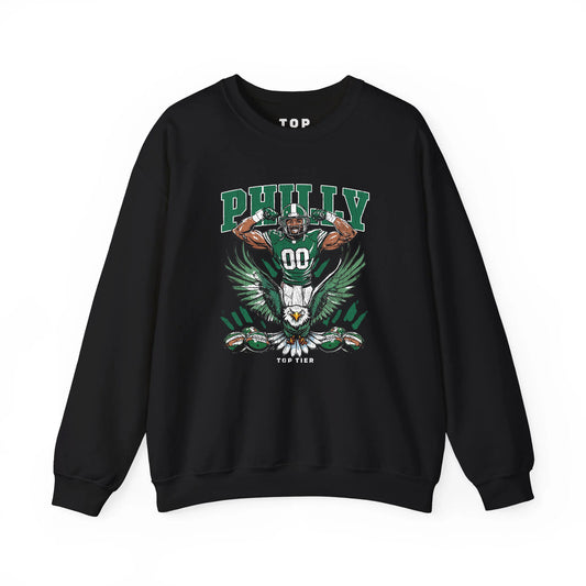 Philadelphia Football Black Crewneck TOP TIER. Premium Sports Apparel, T-shirts, Merch, Threads and Crewneck