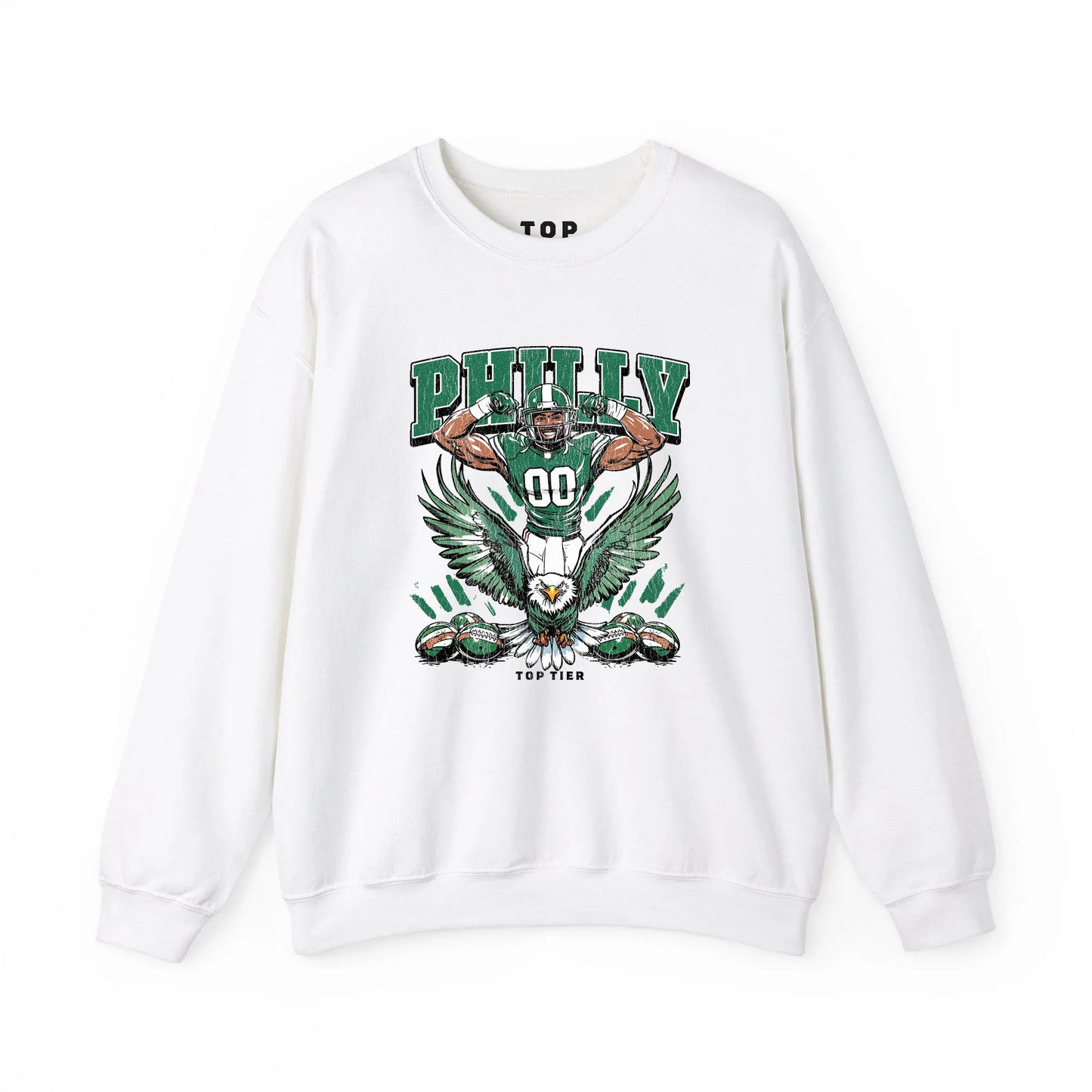 Philadelphia Football White Crewneck TOP TIER. Premium Sports Apparel, T-shirts, Merch, Threads and Crewneck