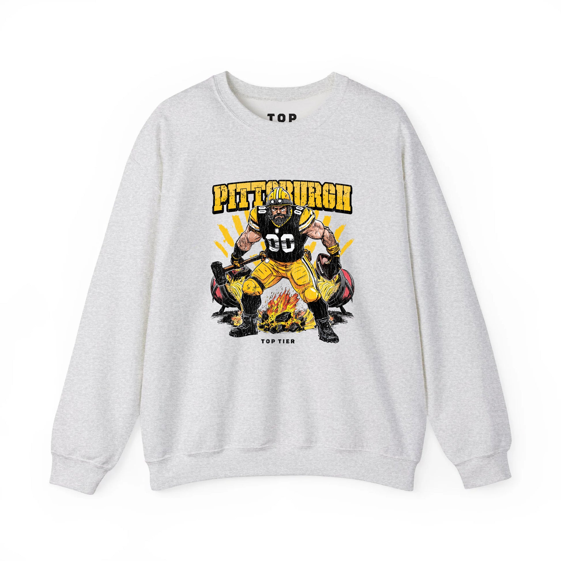 Pittsburgh Football Ash Crewneck TOP TIER. Premium Sports Apparel, T-shirts, Merch, Threads and Street