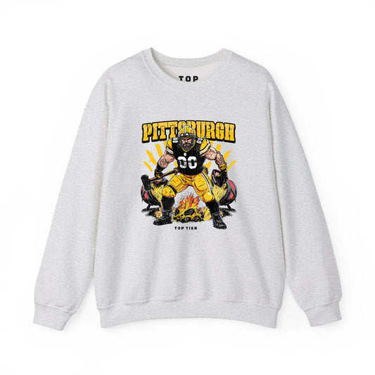 Pittsburgh Football Ash Crewneck TOP TIER. Premium Sports Apparel, T-shirts, Merch, Threads and Street