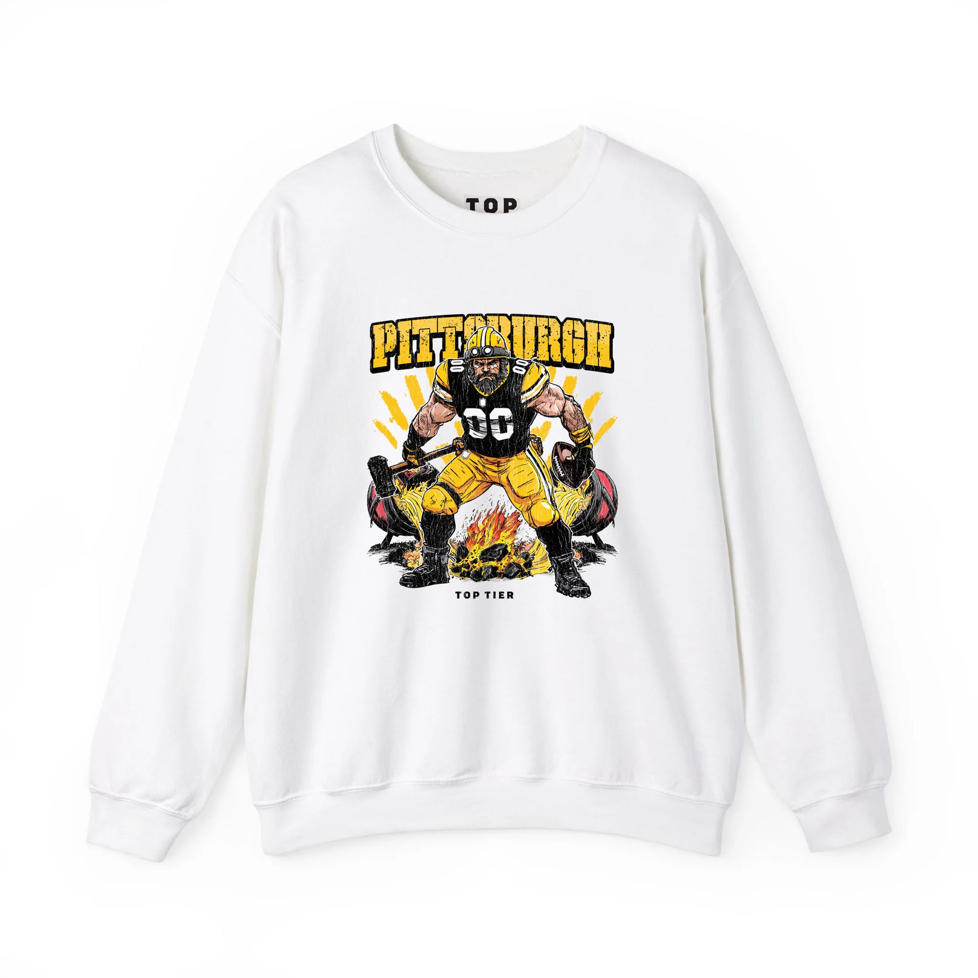 Pittsburgh Football White Crewneck TOP TIER. Premium Sports Apparel, T-shirts, Merch, Threads and Street